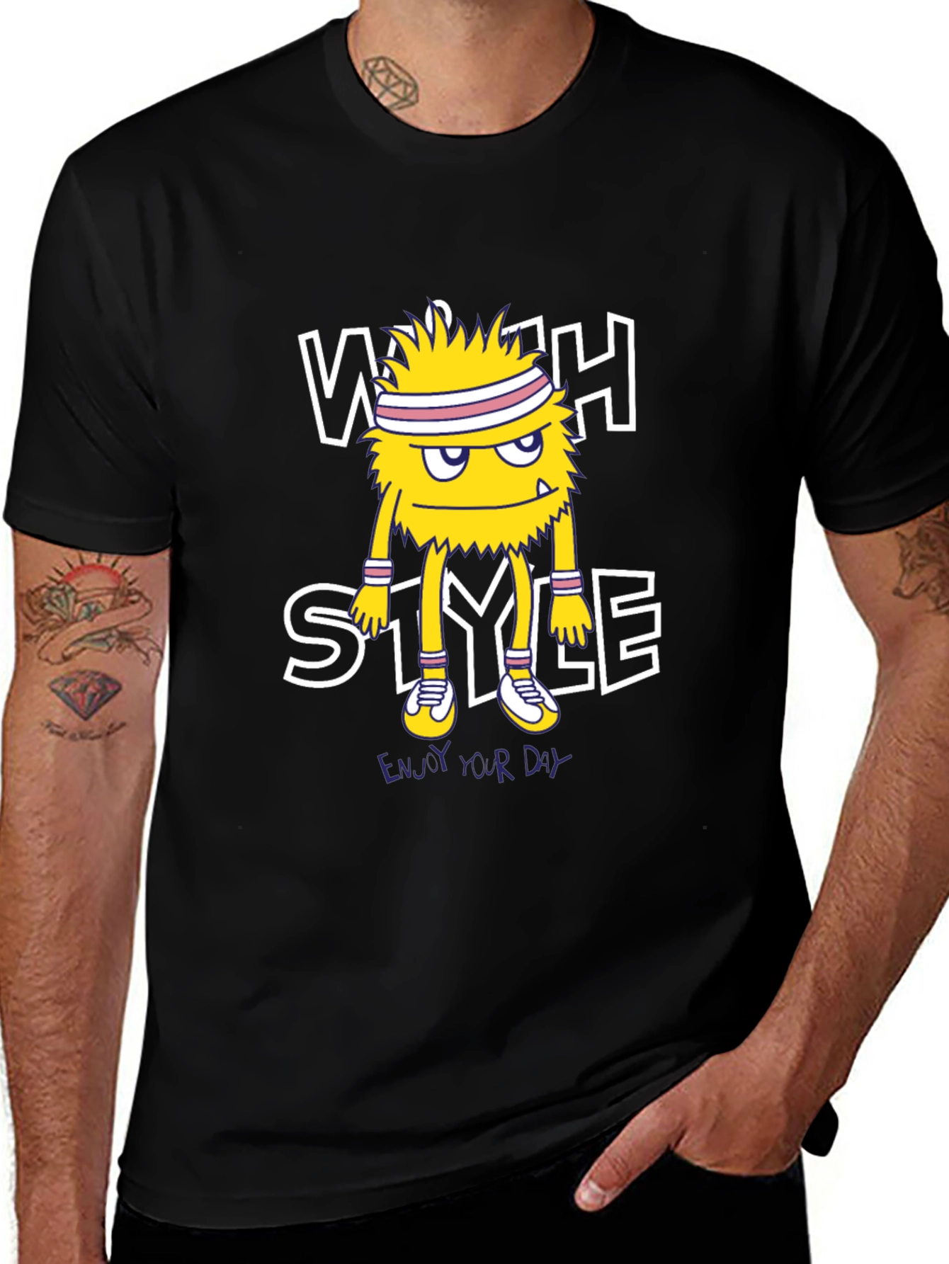 Stylish Monster Graphic Black T-Shirt