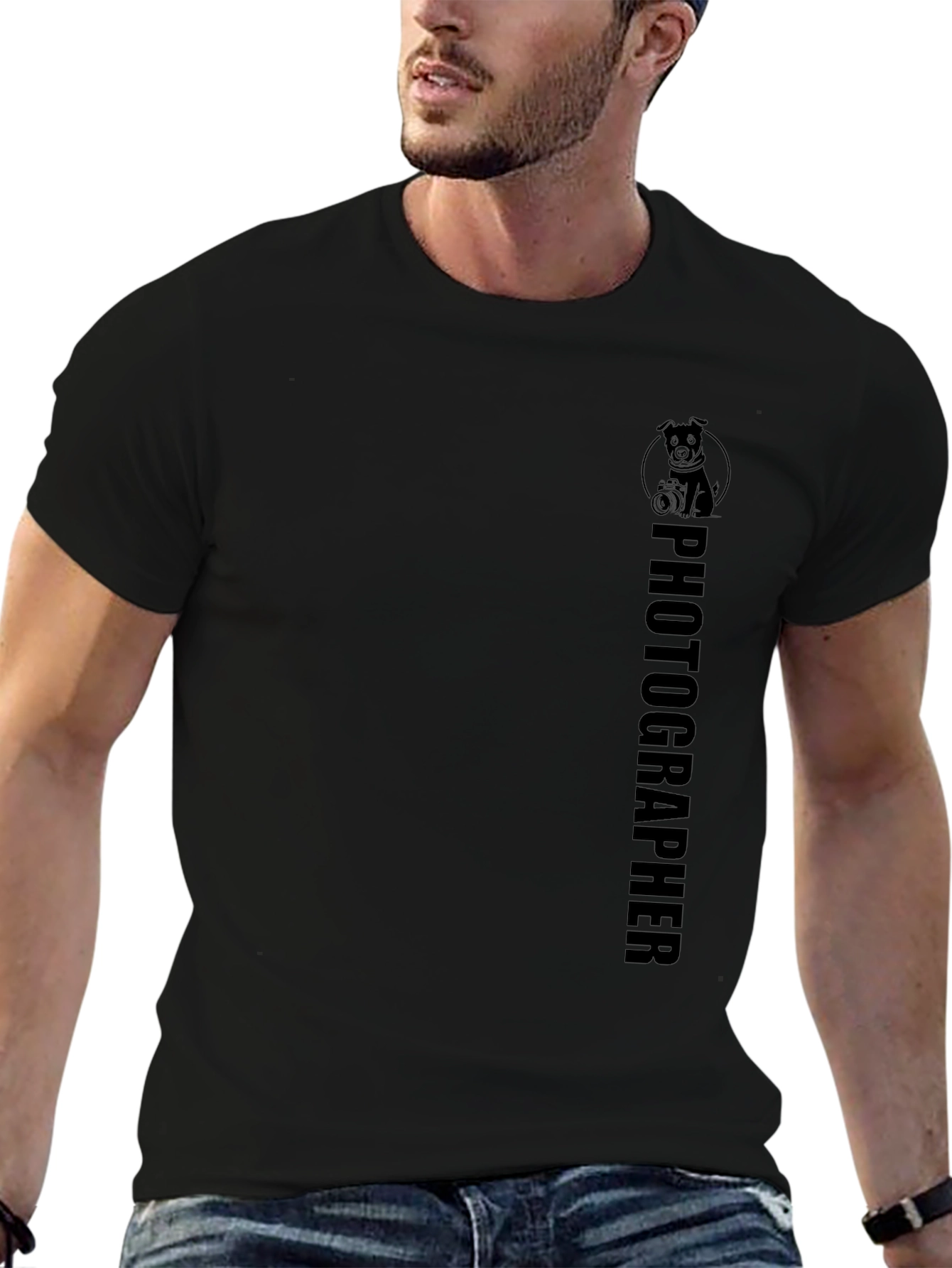 Photographer Dog Graphic Tee - Black Unisex T-Shirt