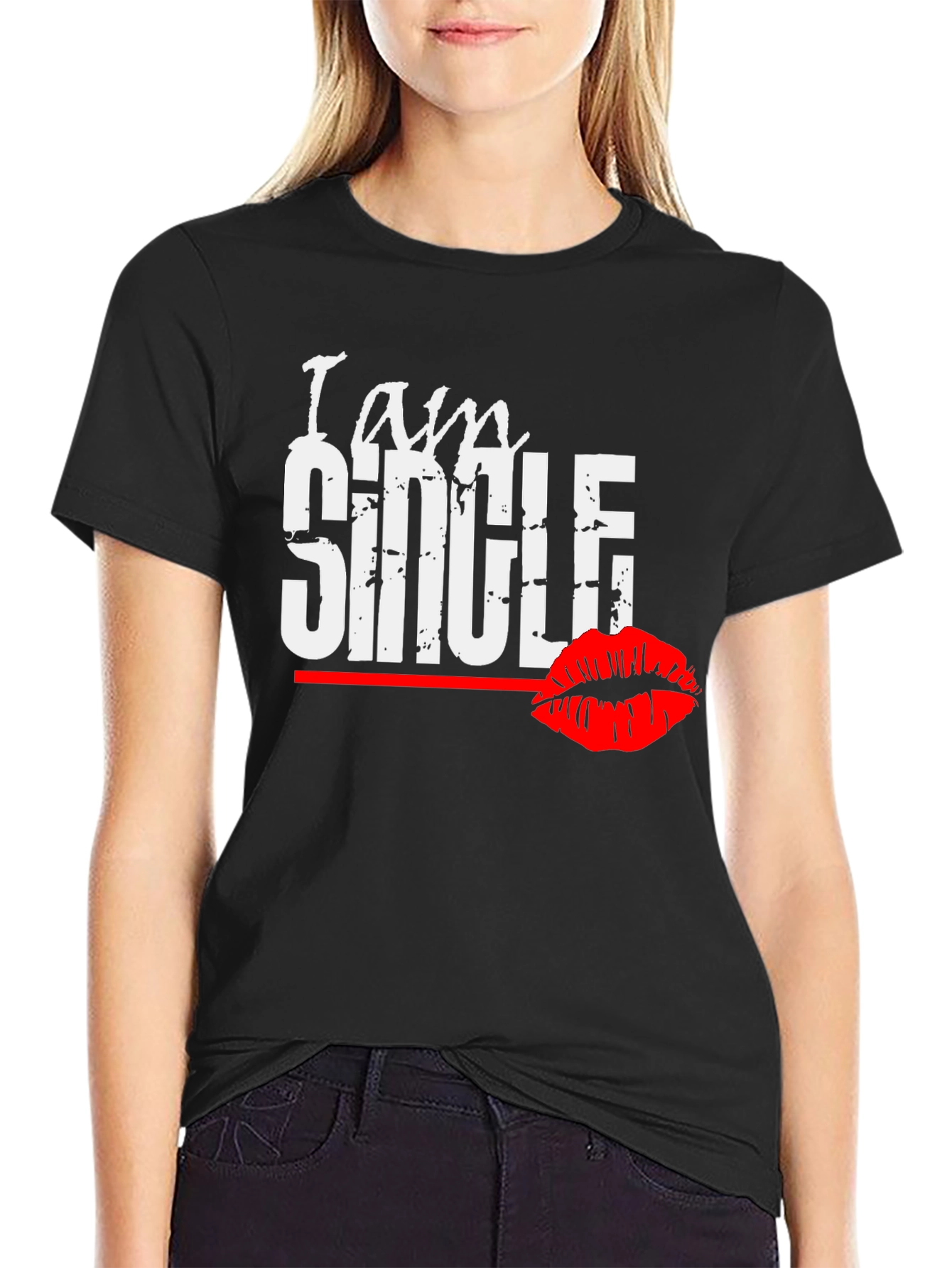 I am Single Kiss Black T-Shirt
