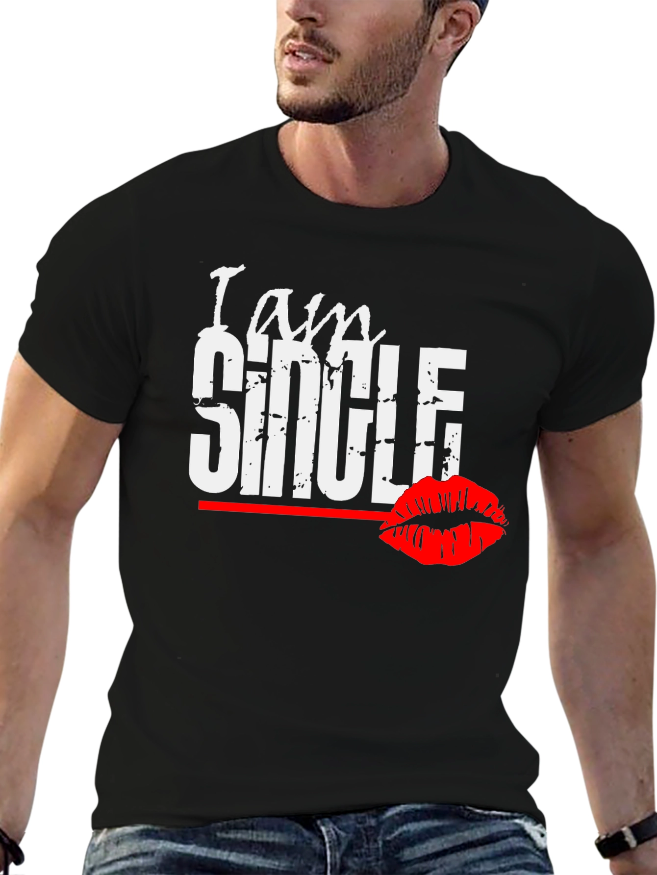 I am Single Kiss Black T-Shirt