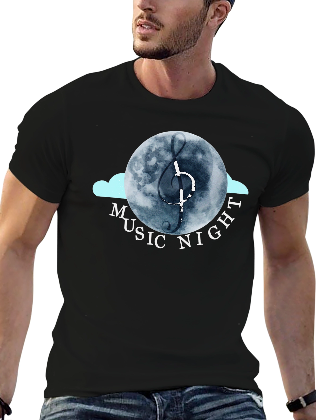 Music Night Graphic Tee - Black Cotton T-Shirt