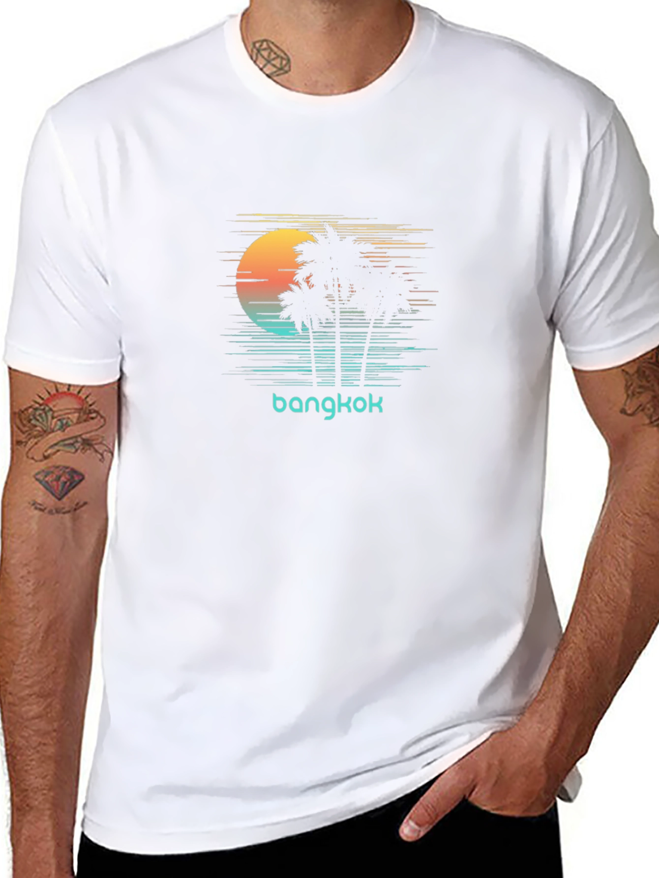 Bangkok Palm Tree Sunset Graphic T-Shirt