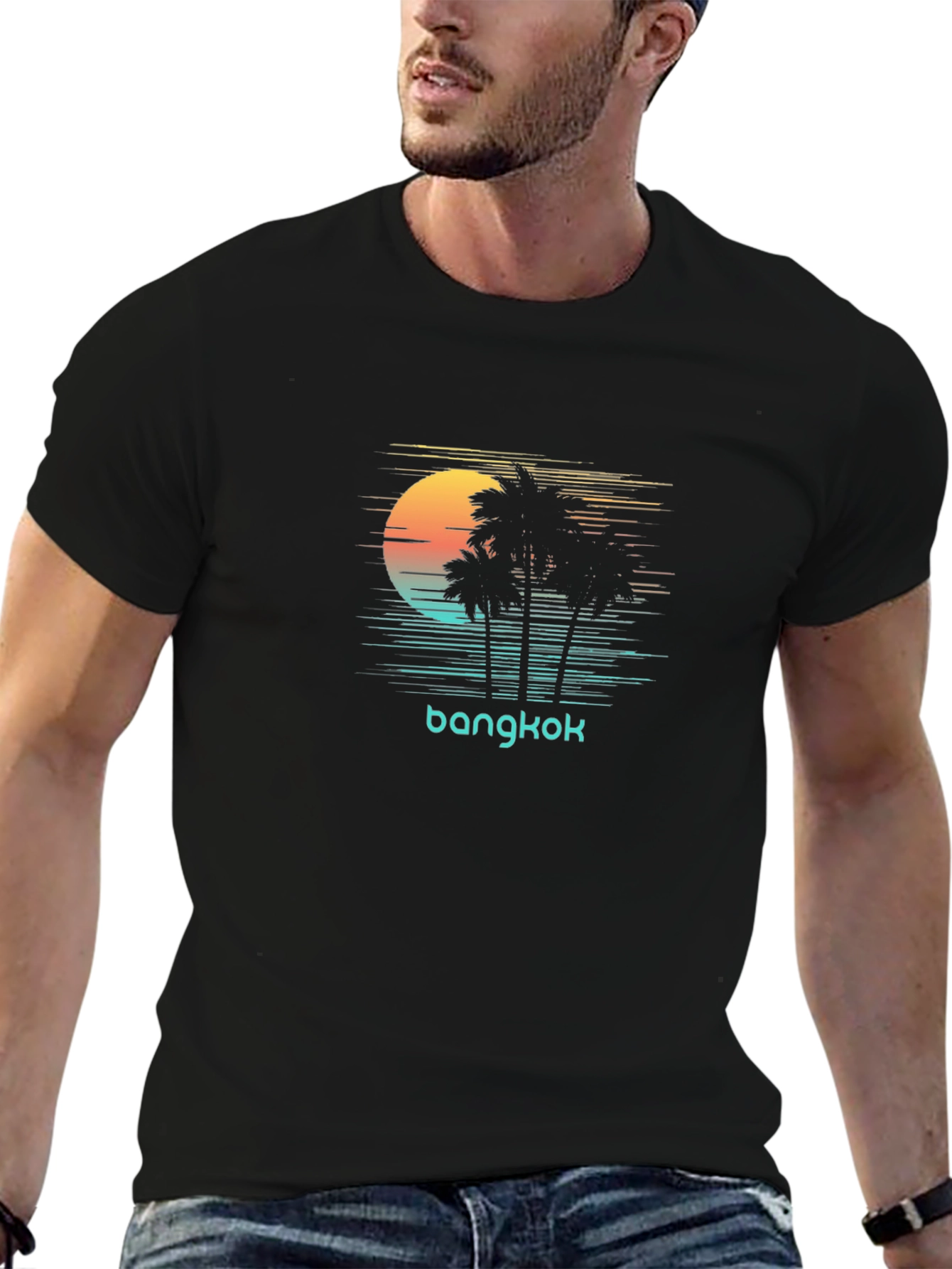 Bangkok Palm Tree Sunset Graphic T-Shirt