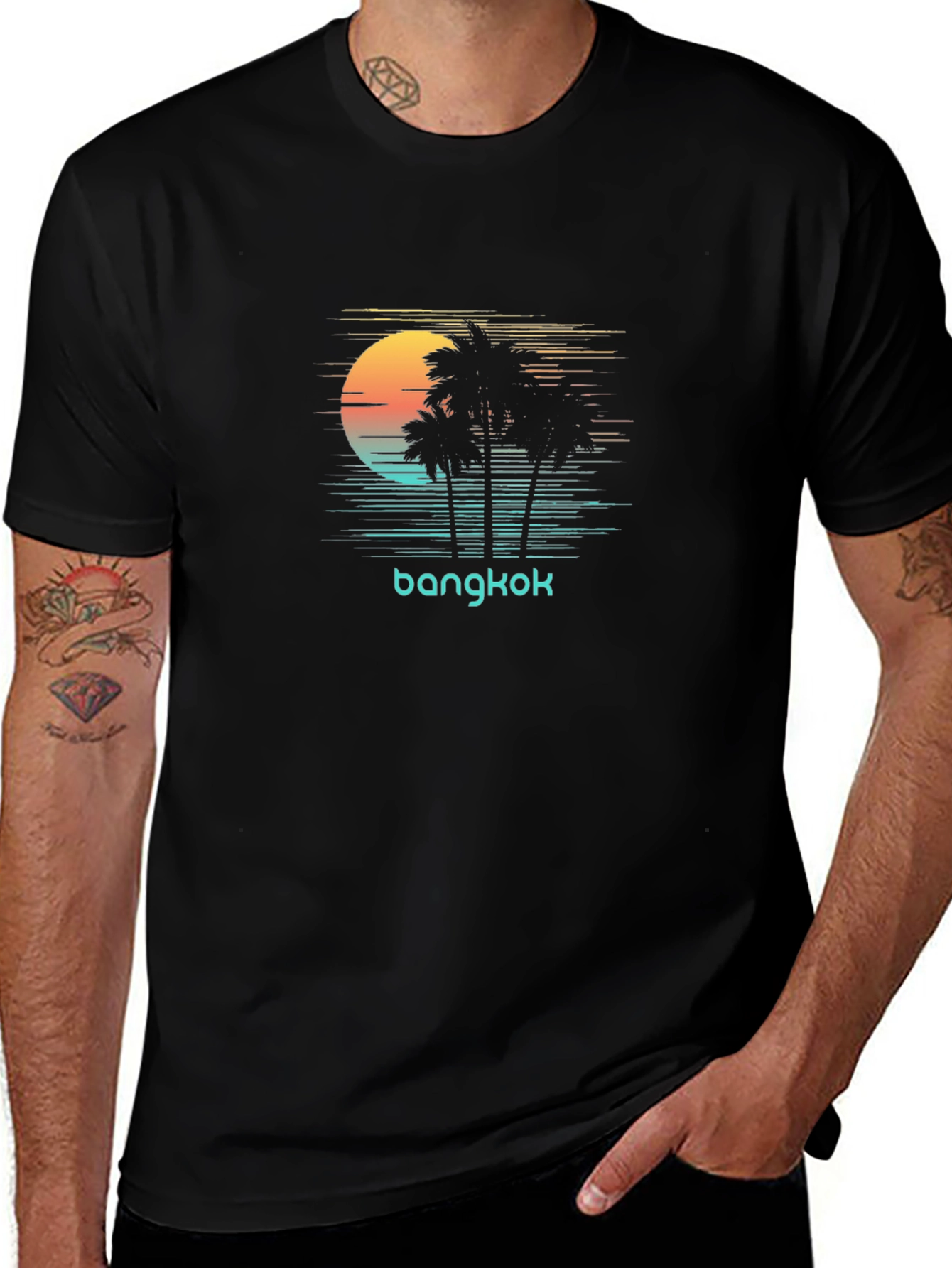 Bangkok Palm Tree Sunset Graphic T-Shirt