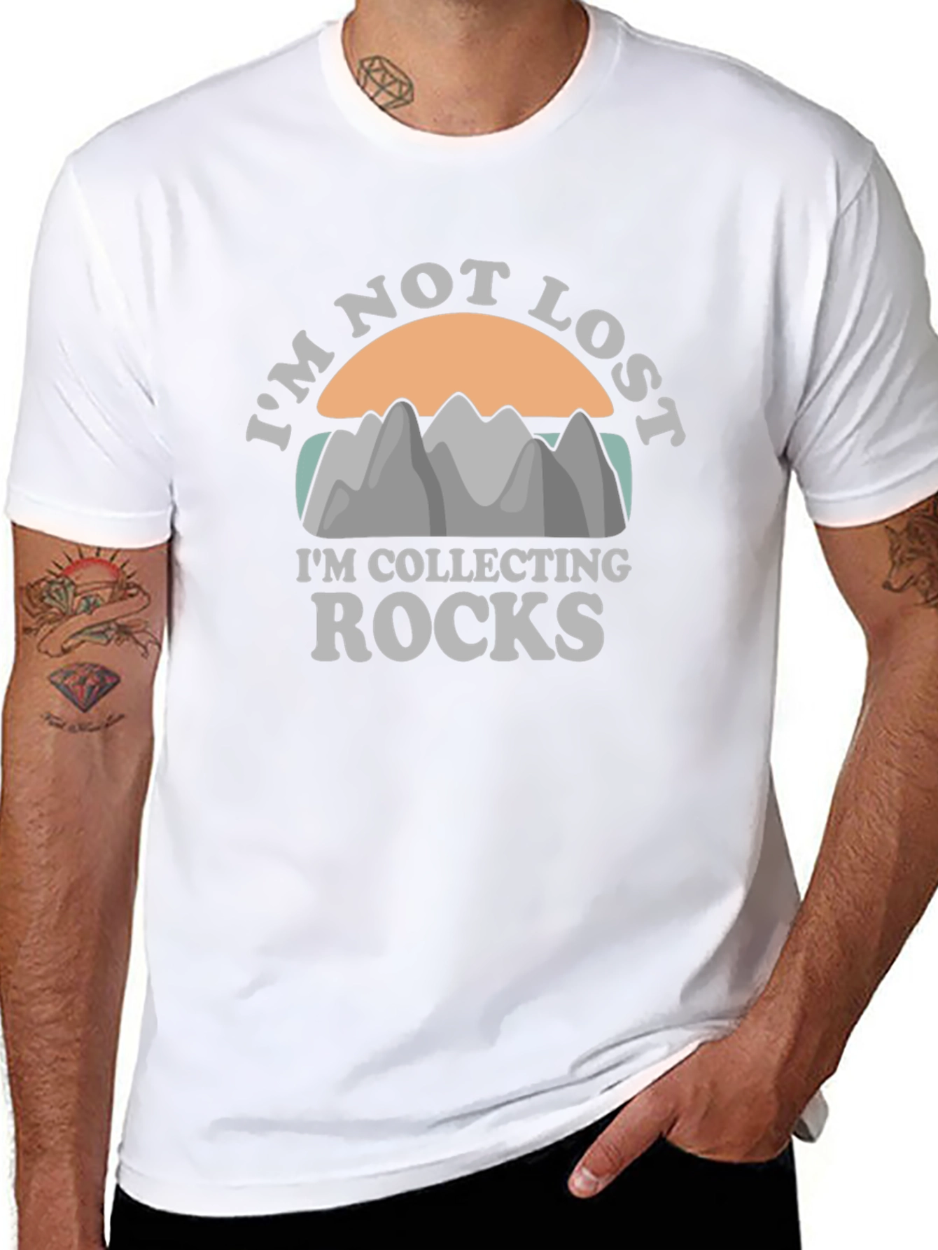 Im Not Lost Collecting Rocks Mens Black T-Shirt