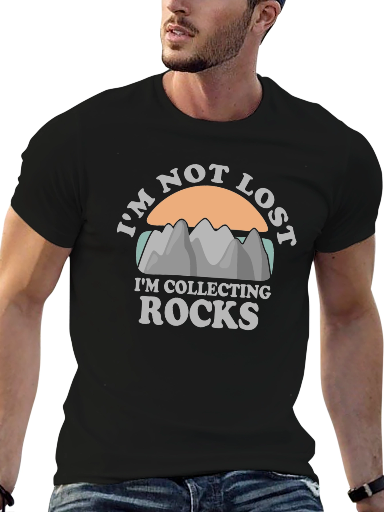 Im Not Lost Collecting Rocks Mens Black T-Shirt