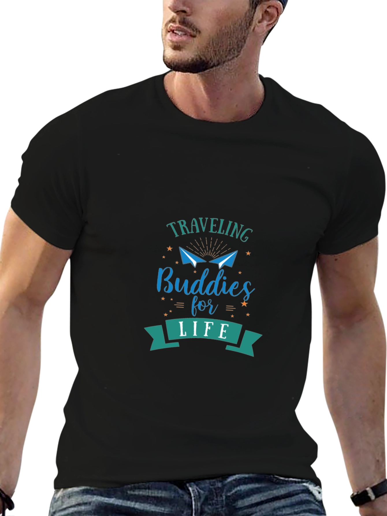 Traveling Buddies T-Shirt - Black Crew Neck