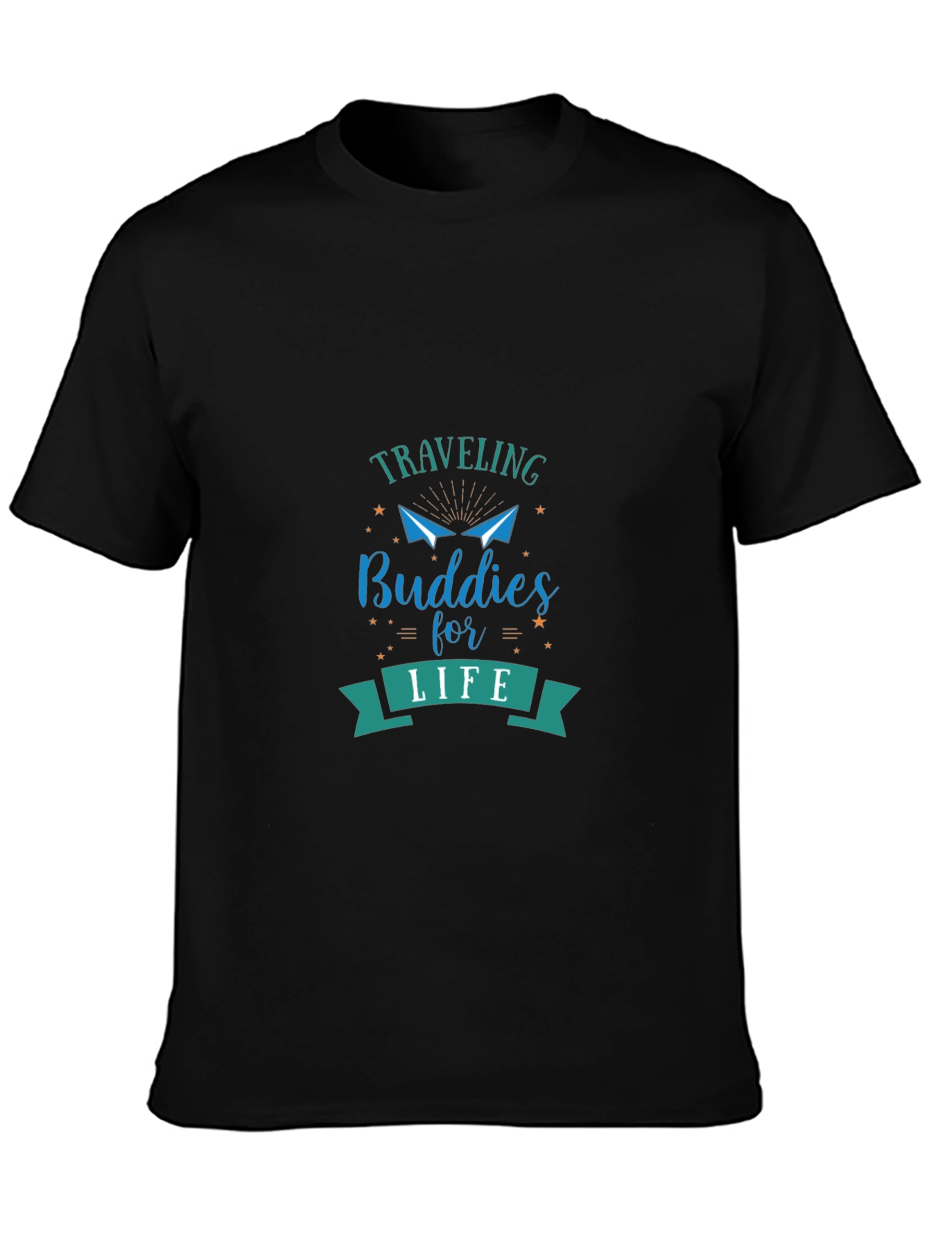Traveling Buddies T-Shirt - Black Crew Neck