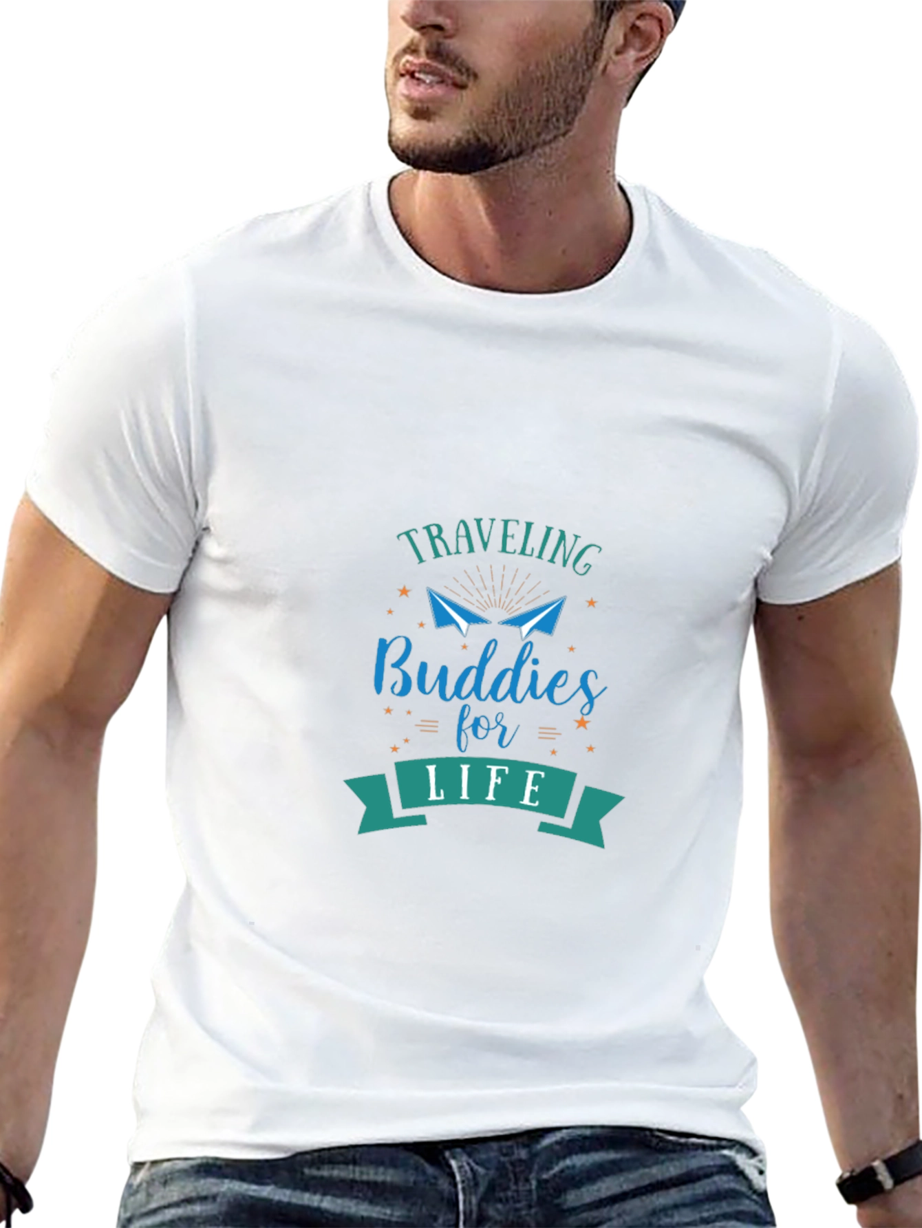Traveling Buddies T-Shirt - Black Crew Neck