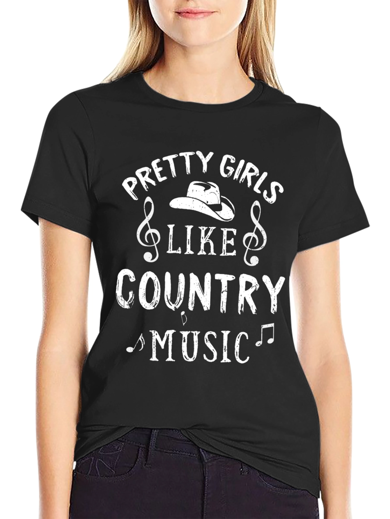Pretty Girls Like Country Music Black Graphic Tee