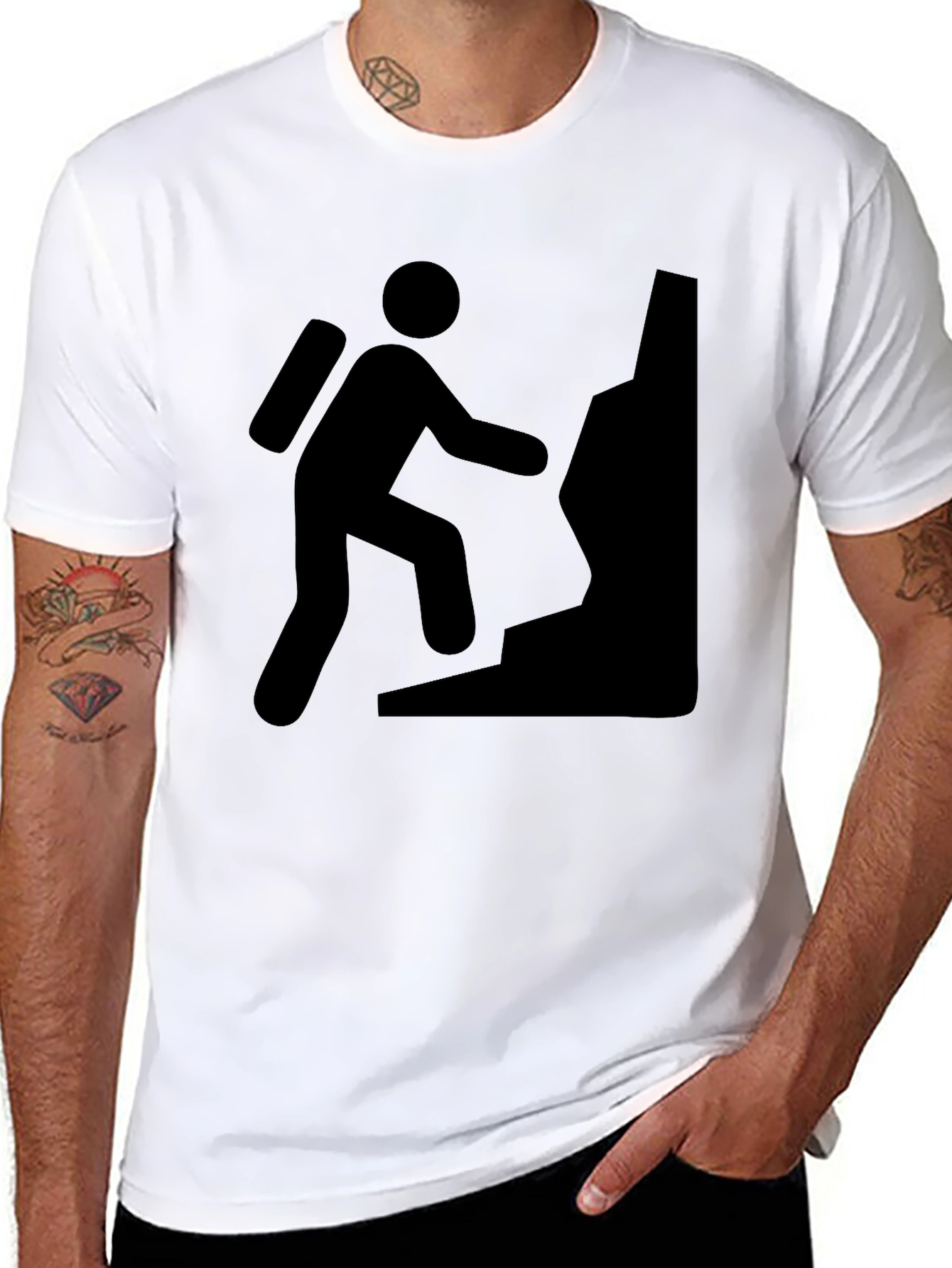 Climbing Man Graphic Tee - Black Cotton Casual T-Shirt
