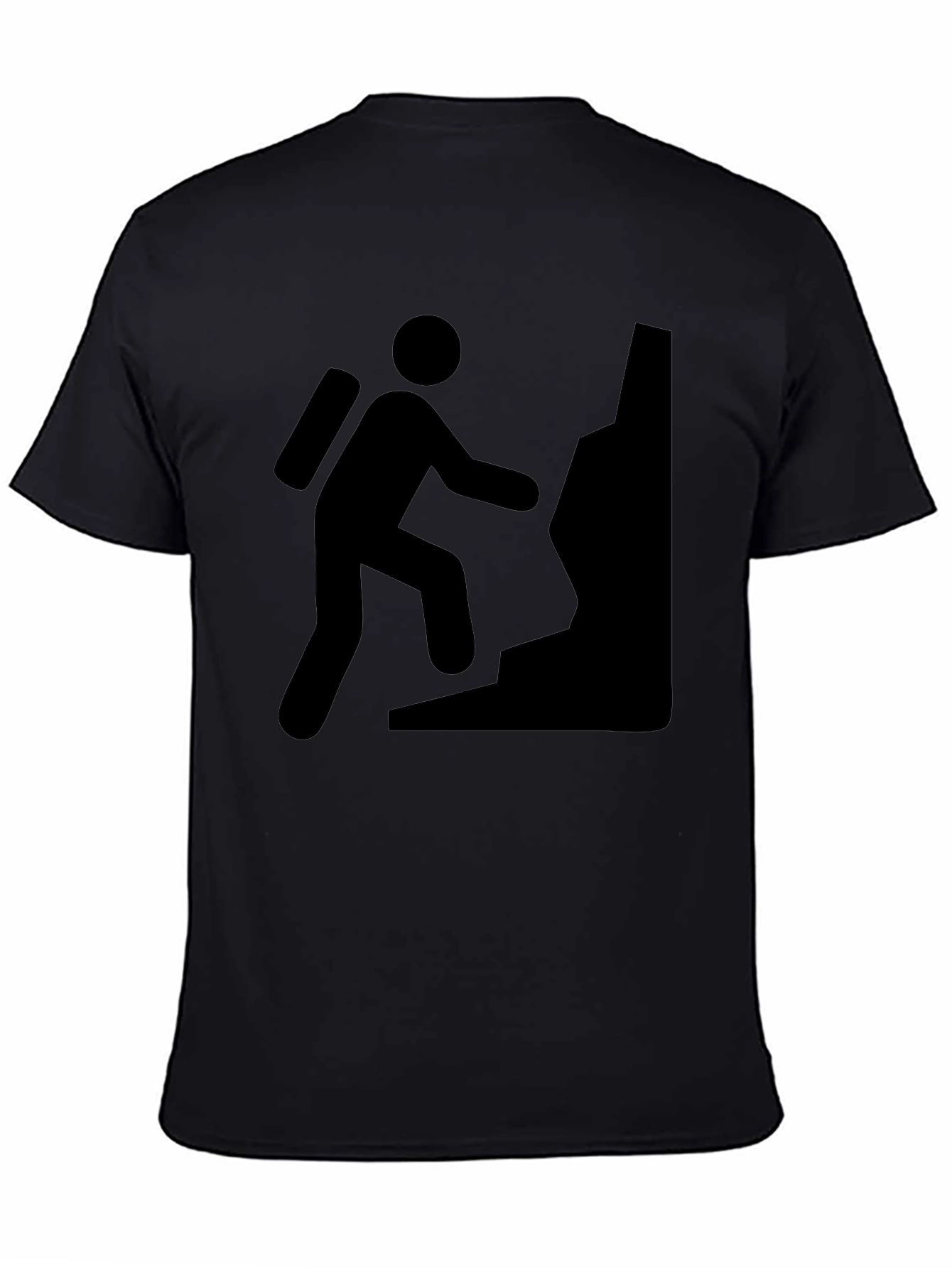 Climbing Man Graphic Tee - Black Cotton Casual T-Shirt