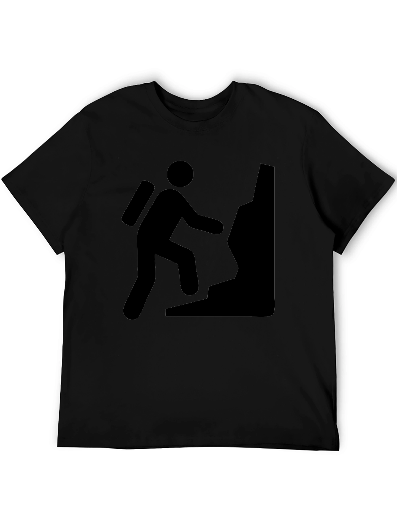 Climbing Man Graphic Tee - Black Cotton Casual T-Shirt
