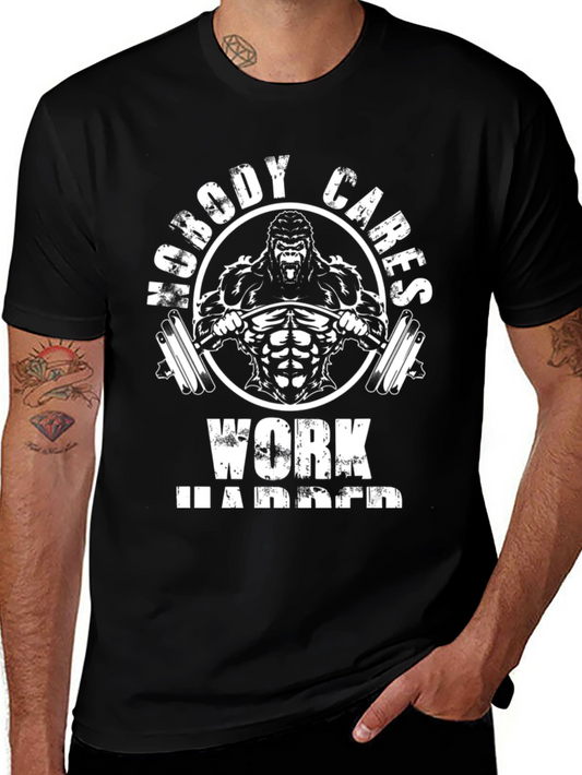 Workout Gorilla Graphic Tee - Nobody Cares Work Harder T-Shirt