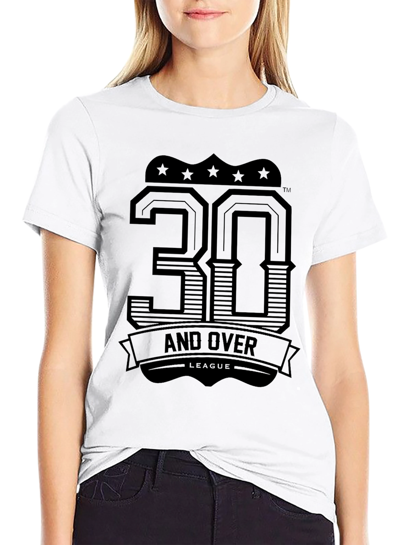 30 and Over League Black Graphic Tee