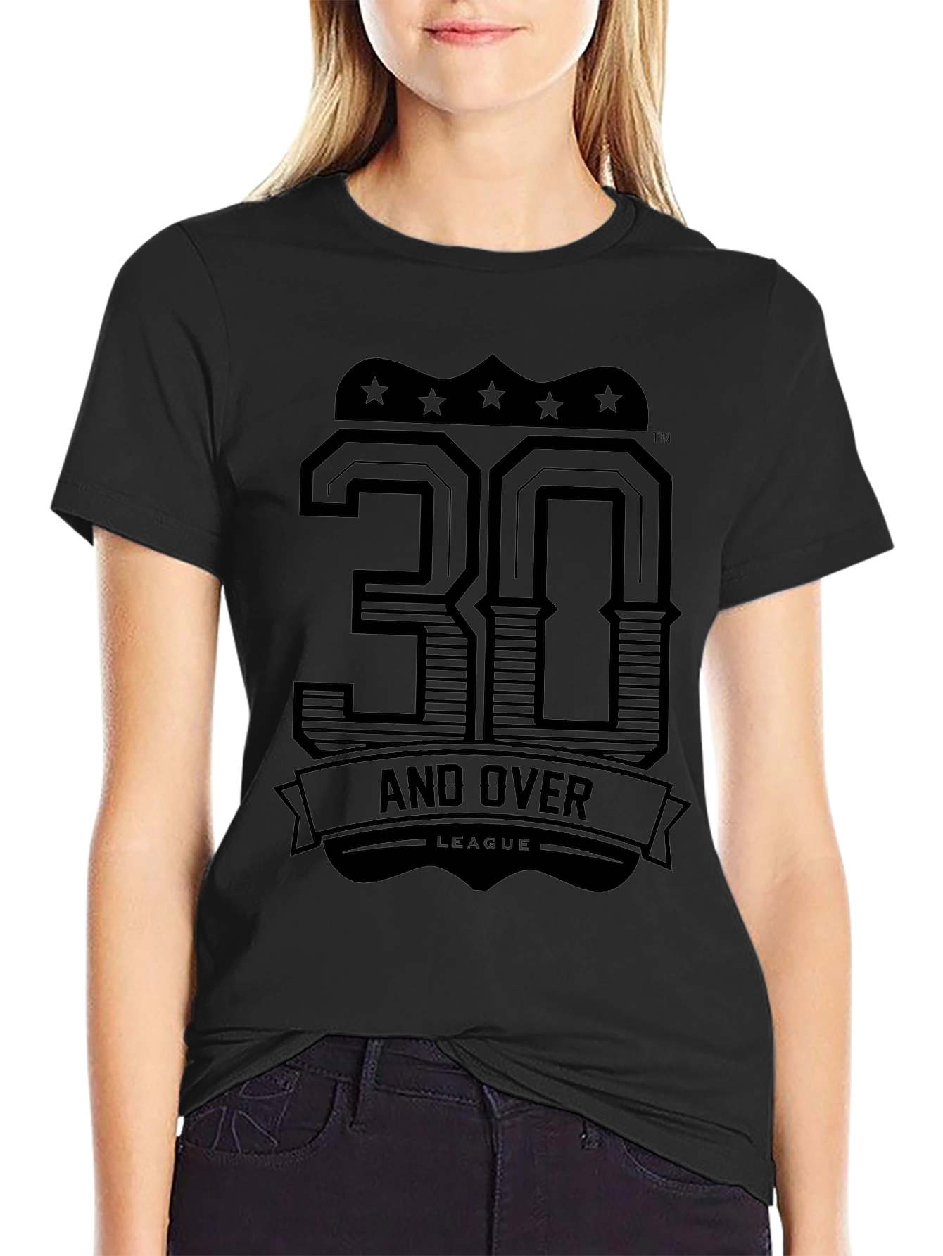 30 and Over League Black Graphic Tee