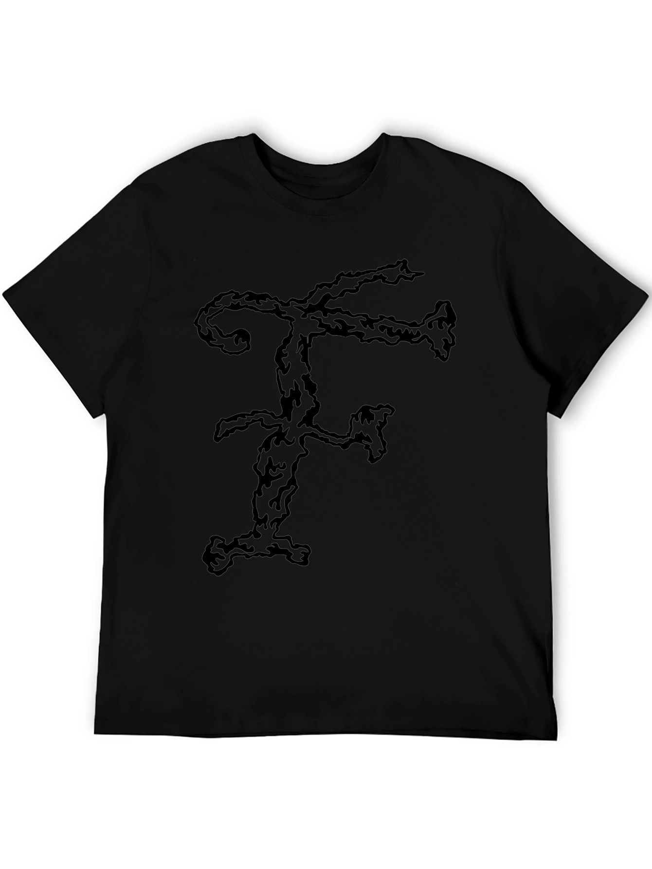 Abstract F Letter Graphic Black T-Shirt