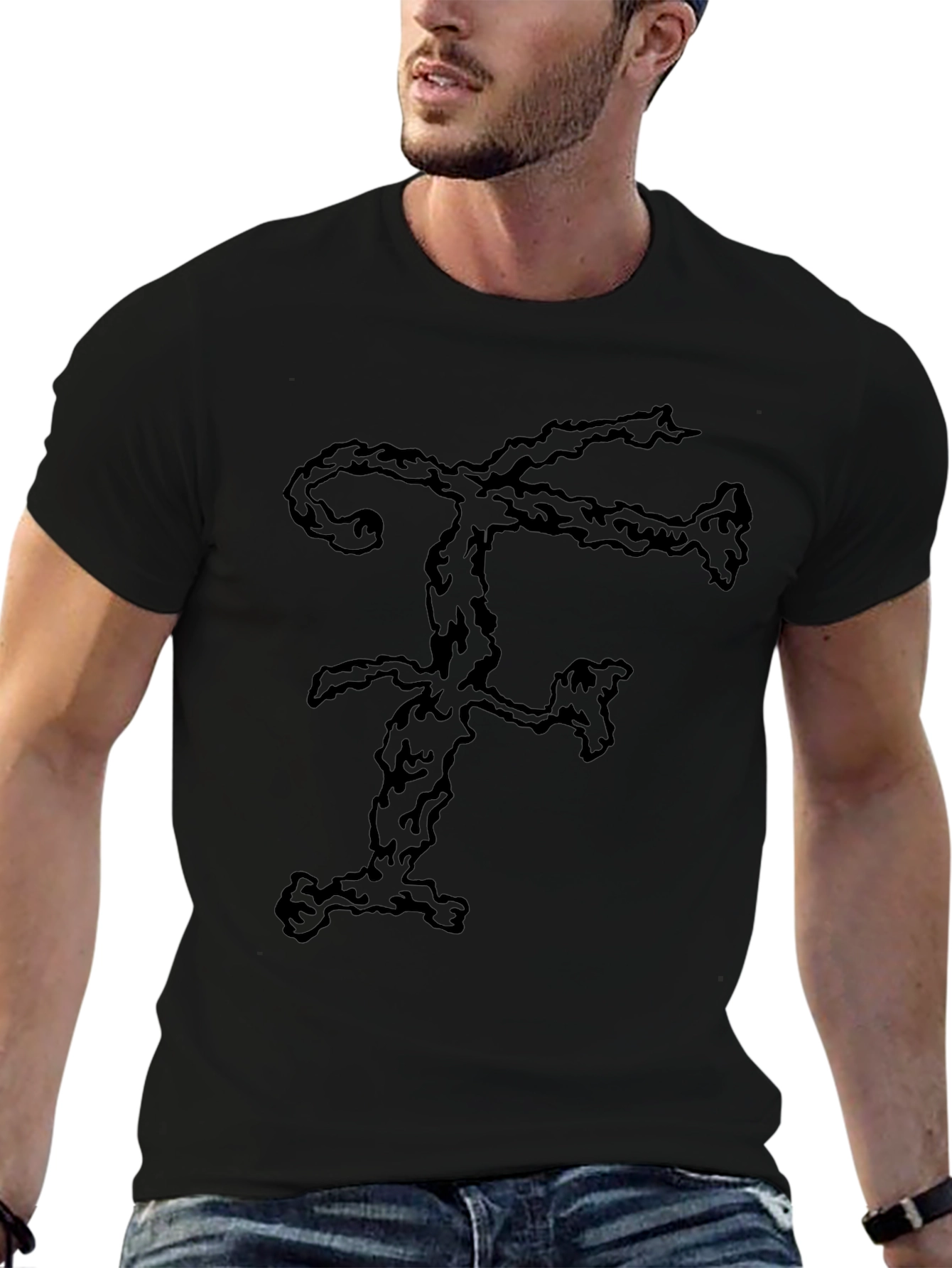 Abstract F Letter Graphic Black T-Shirt