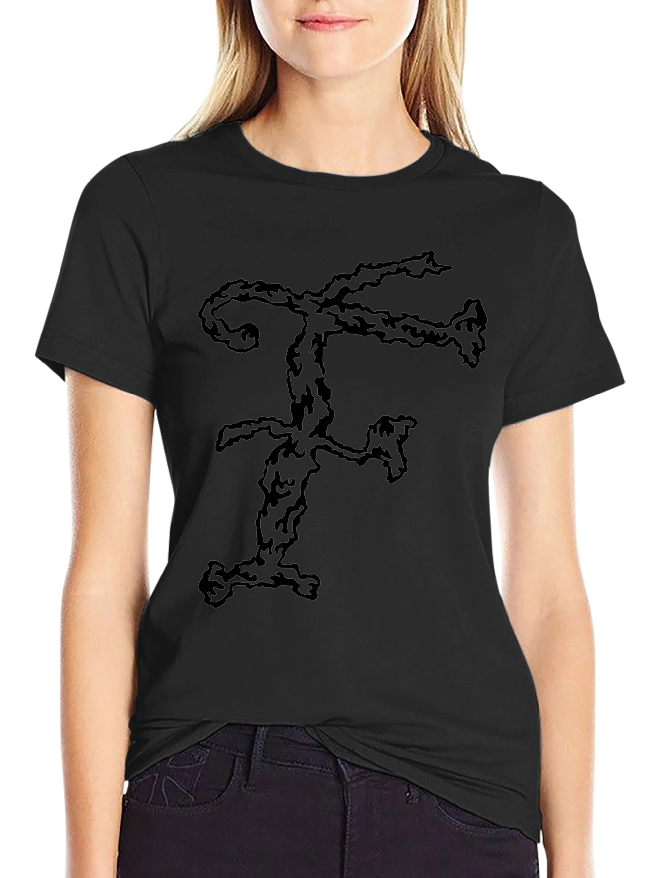 Abstract F Letter Graphic Black T-Shirt