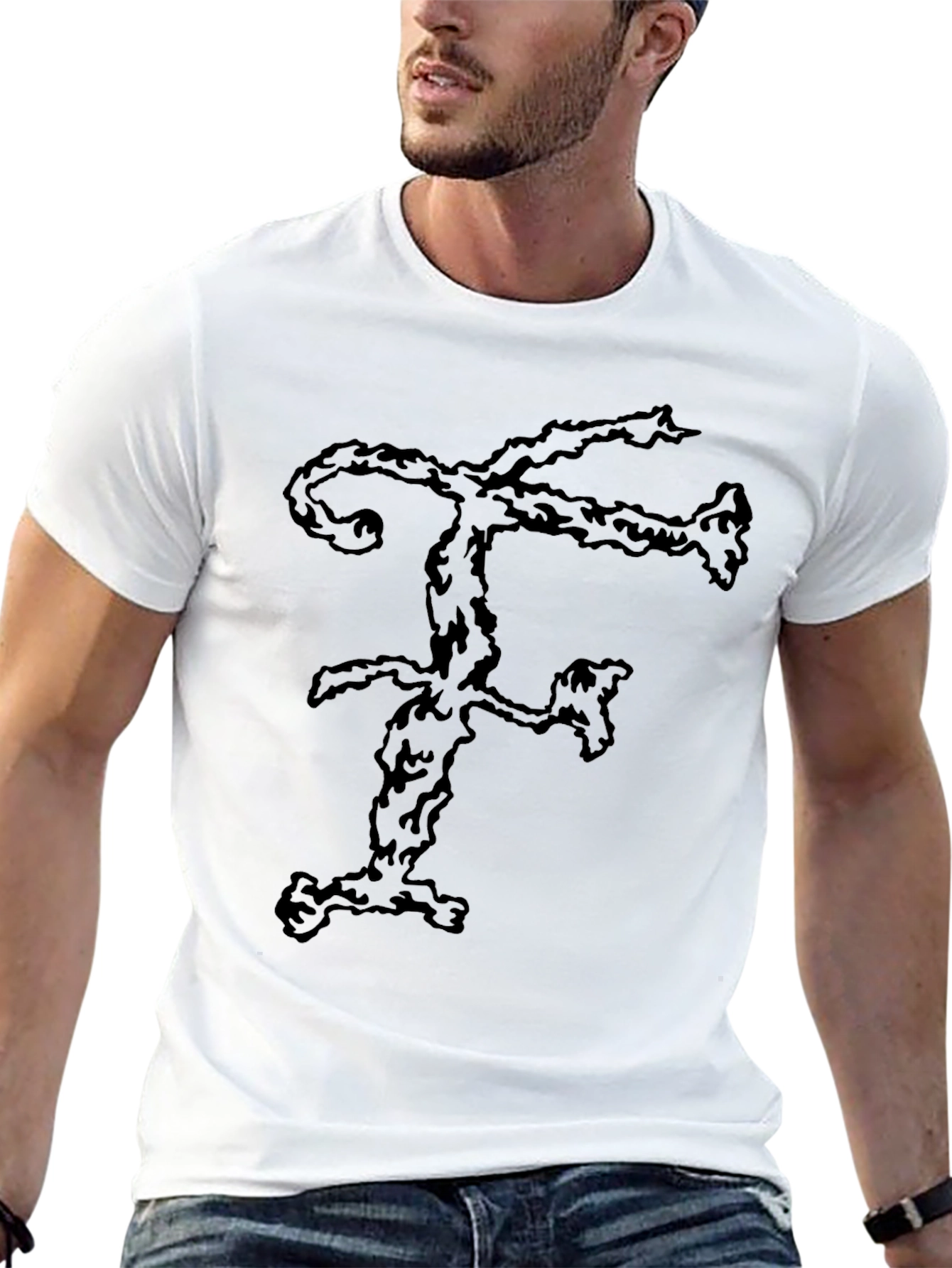 Abstract F Letter Graphic Black T-Shirt