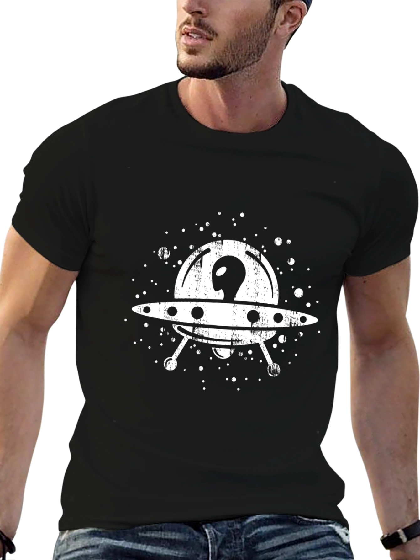 Alien Spaceship Graphic Tee - Black UFO T-Shirt