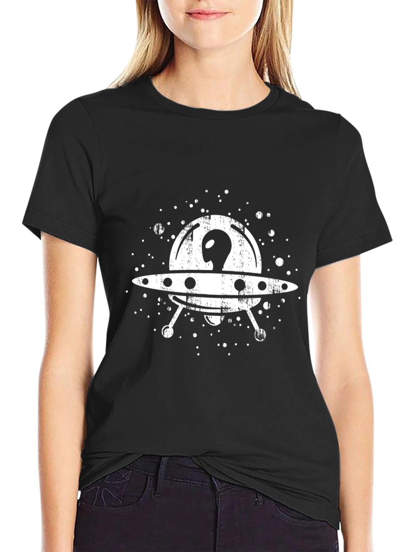 Alien Spaceship Graphic Tee - Black UFO T-Shirt