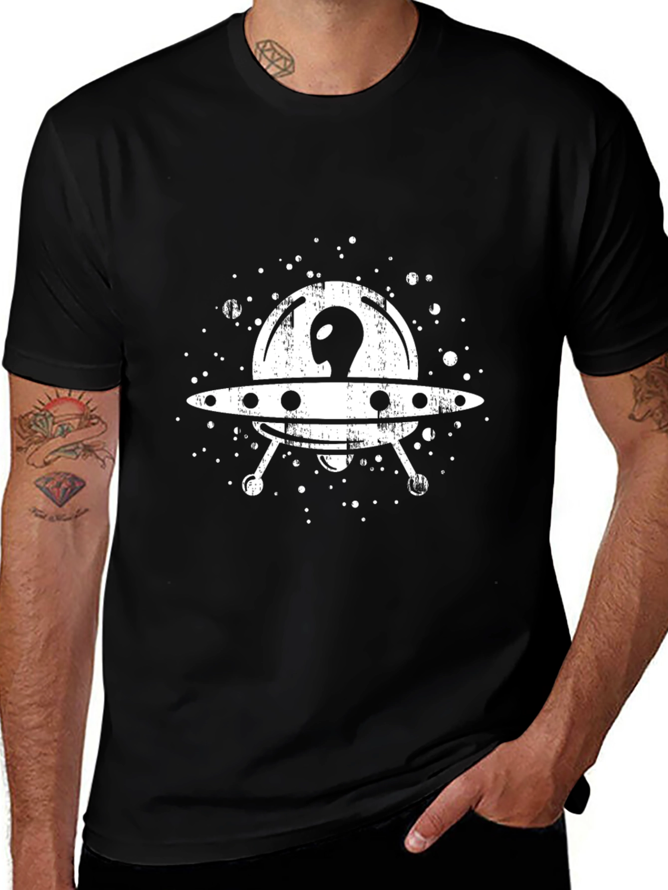 Alien Spaceship Graphic Tee - Black UFO T-Shirt
