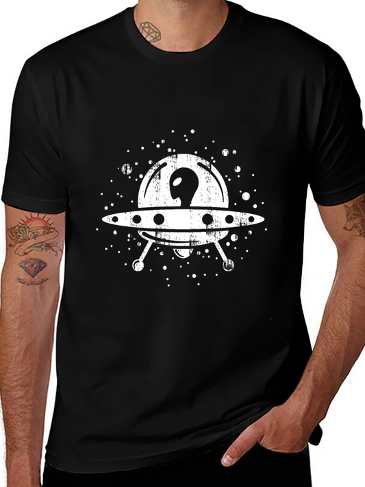 Alien Spaceship Graphic Tee - Black UFO T-Shirt