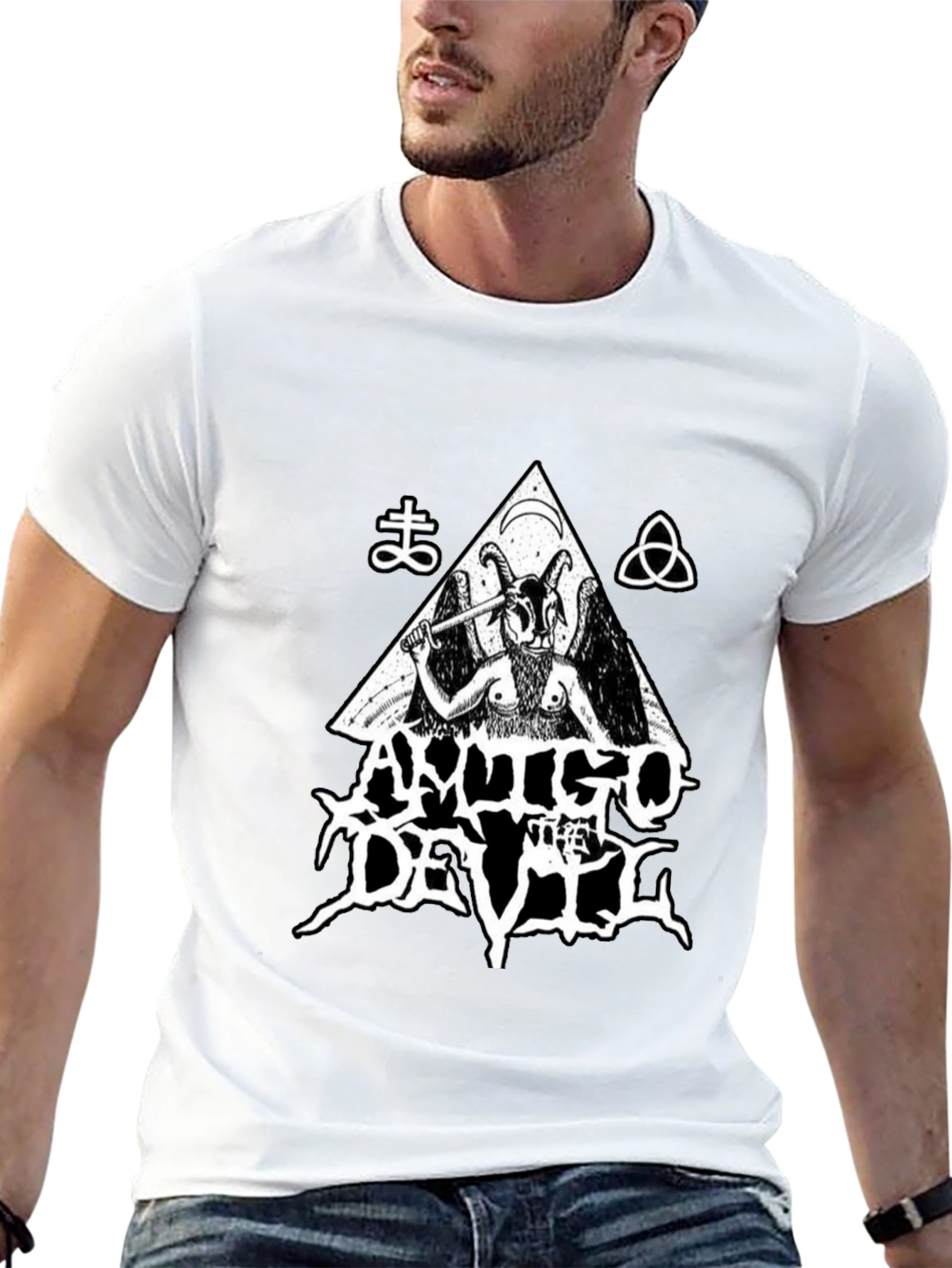 Antigo Devil Graphic Print Tee - Black Cotton