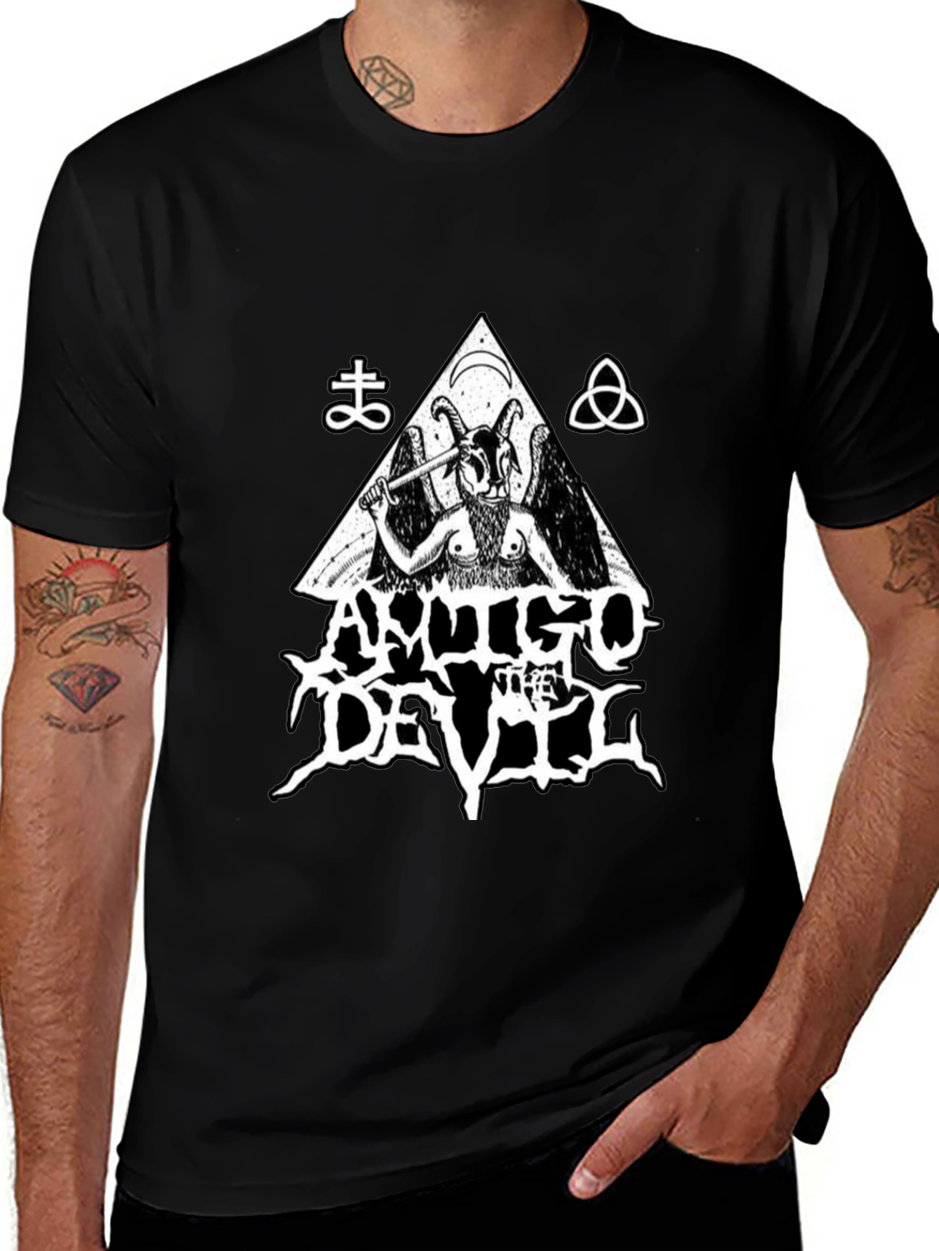 Antigo Devil Graphic Print Tee - Black Cotton