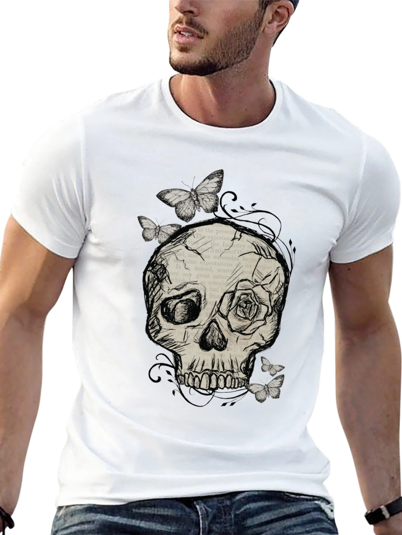 Skull & Butterfly Graphic Tee - Mens Black T-Shirt