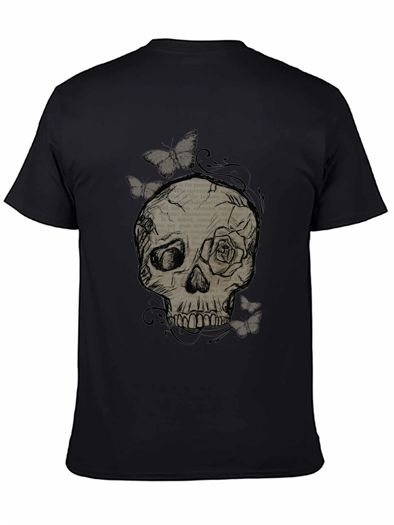 Skull & Butterfly Graphic Tee - Mens Black T-Shirt