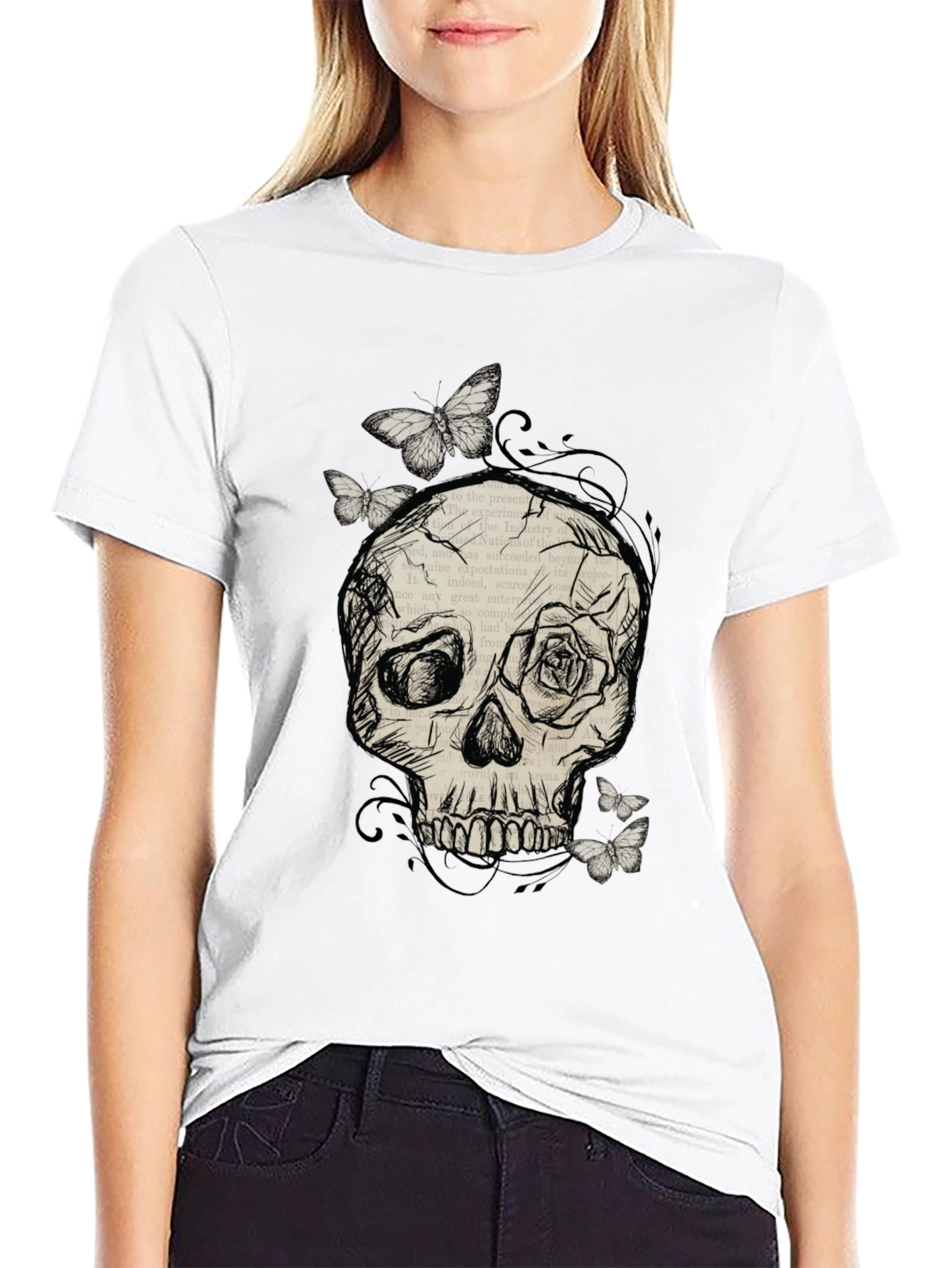 Skull & Butterfly Graphic Tee - Mens Black T-Shirt