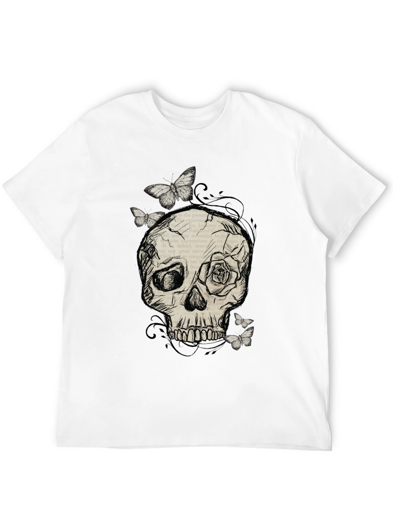 Skull & Butterfly Graphic Tee - Mens Black T-Shirt