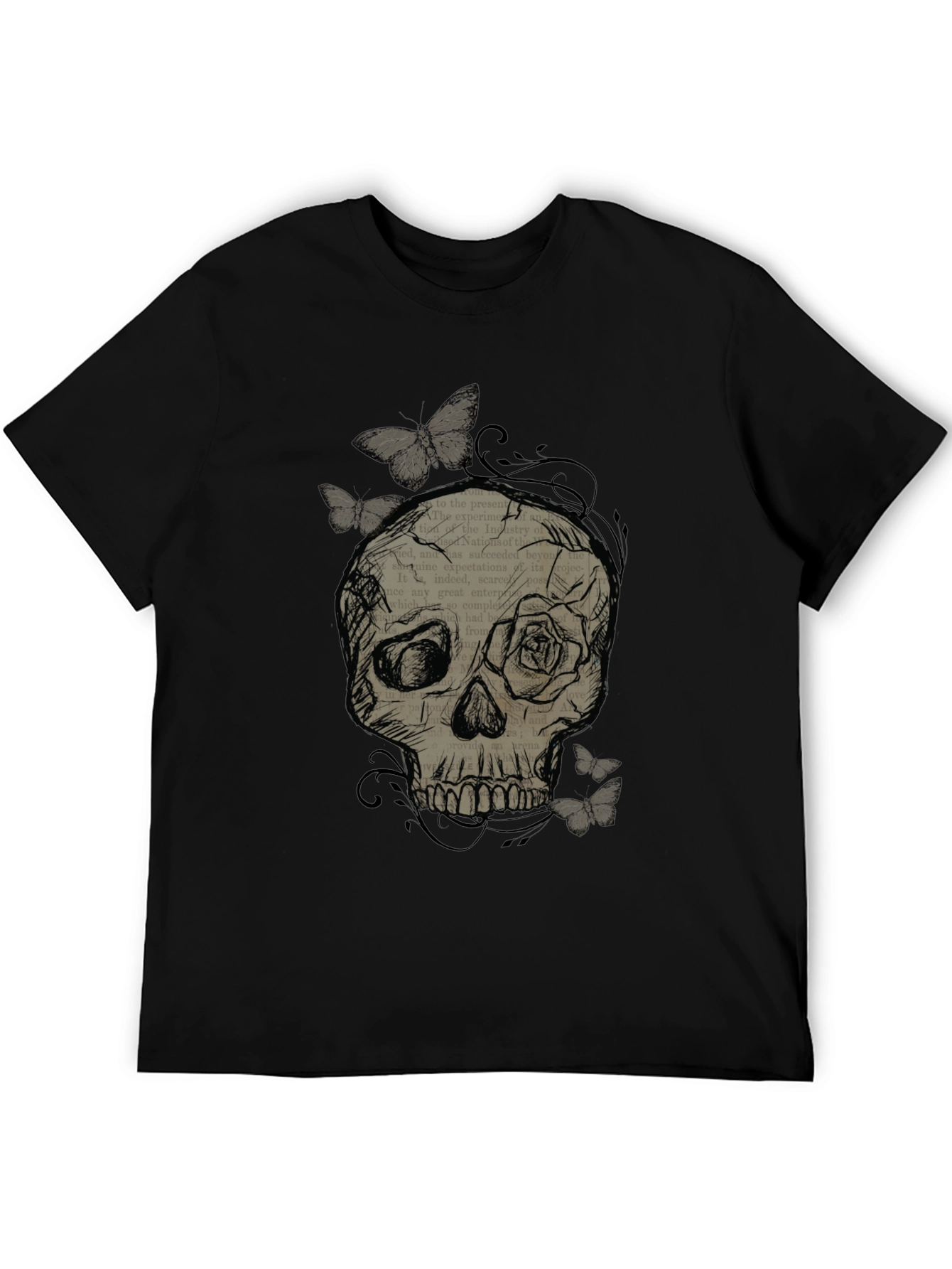 Skull & Butterfly Graphic Tee - Mens Black T-Shirt