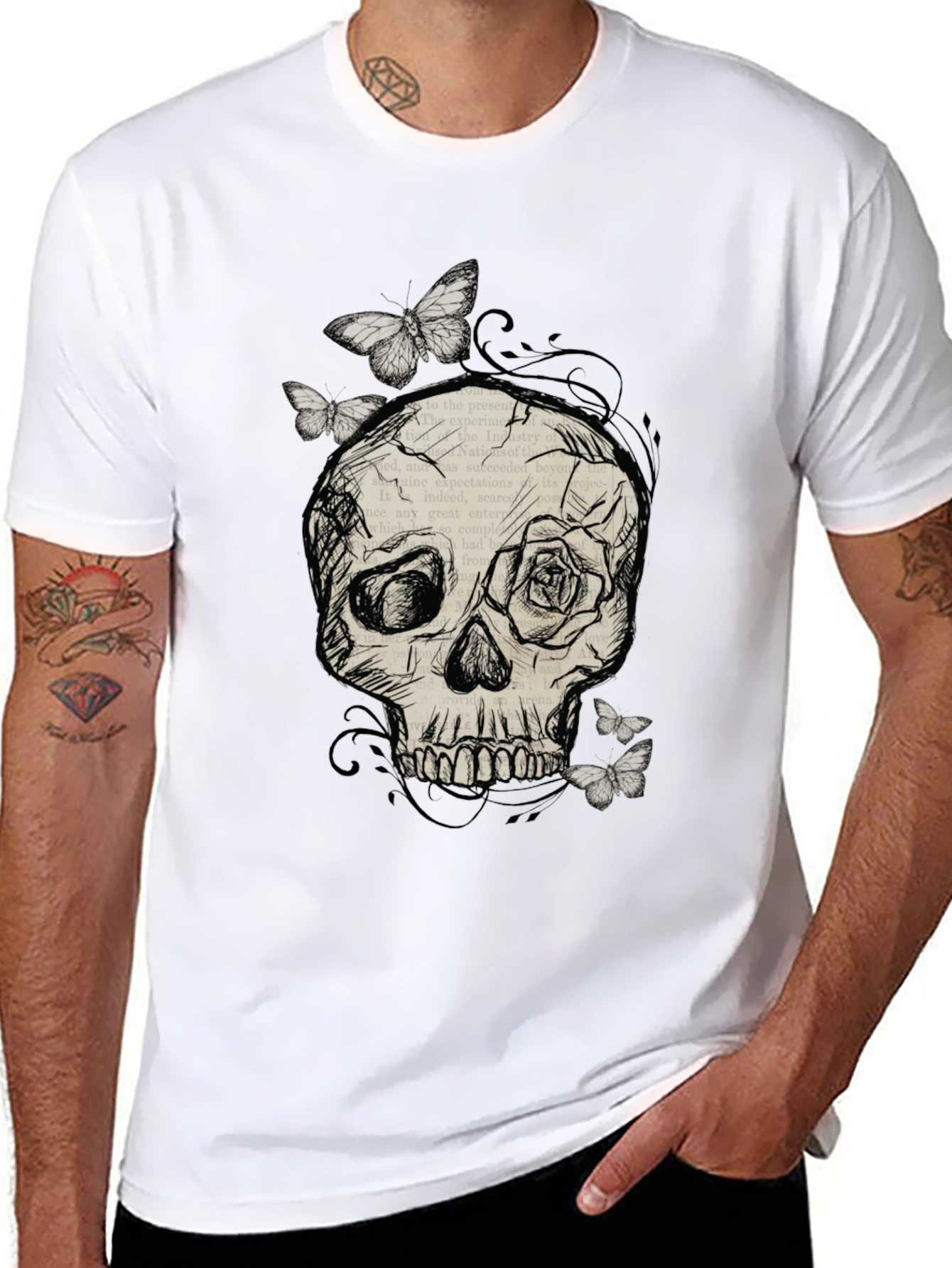 Skull & Butterfly Graphic Tee - Mens Black T-Shirt