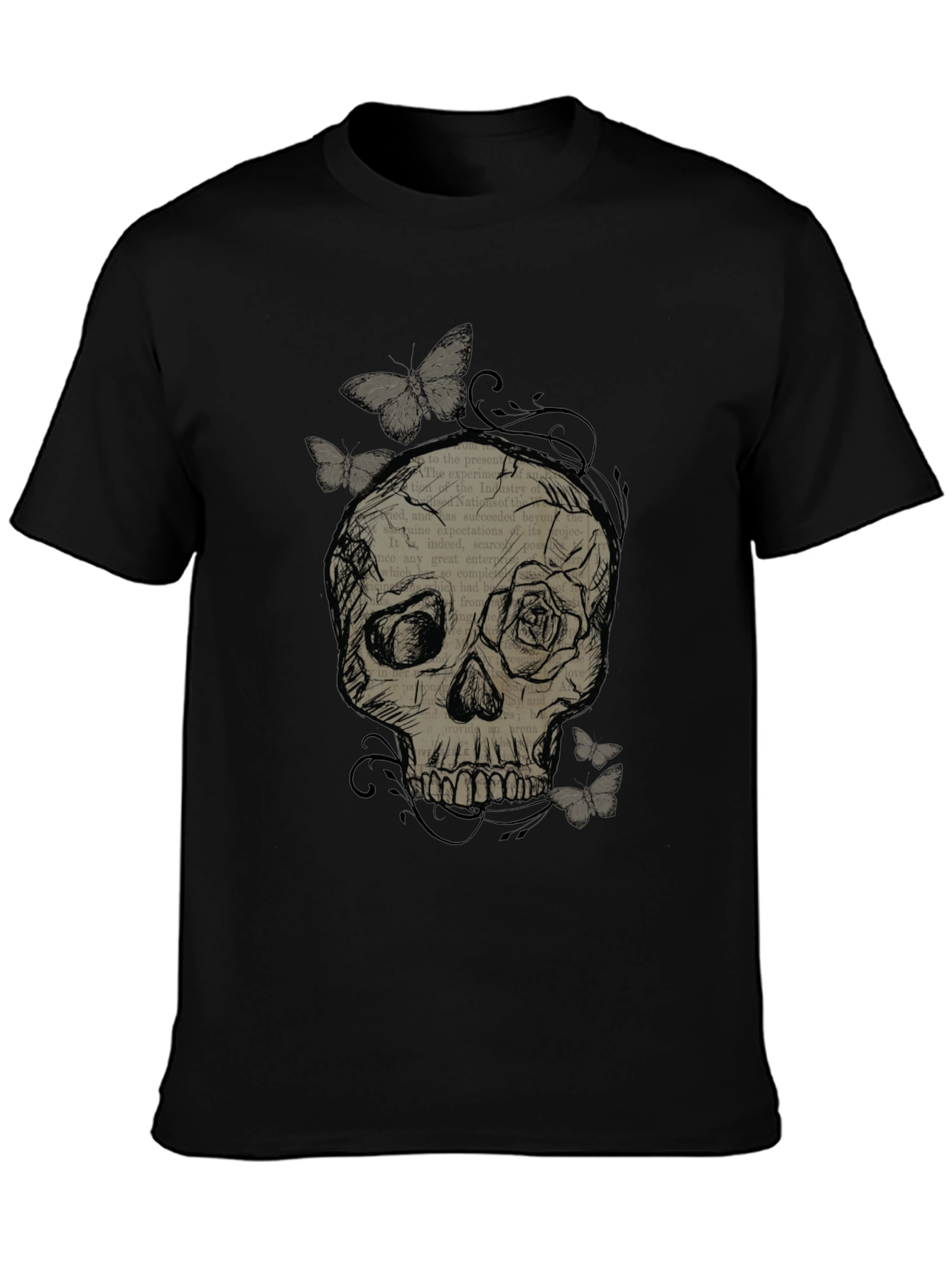 Skull & Butterfly Graphic Tee - Mens Black T-Shirt