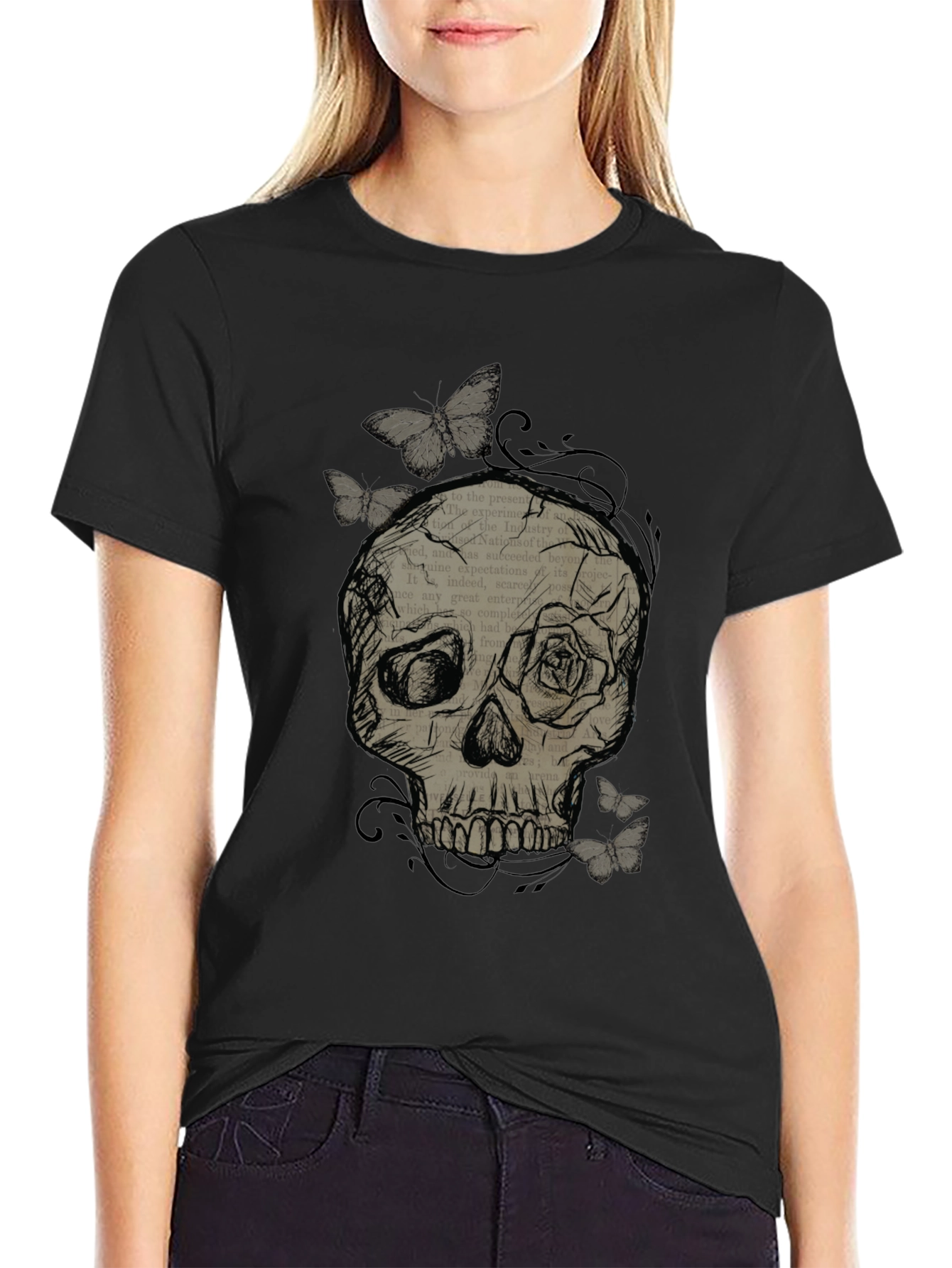 Skull & Butterfly Graphic Tee - Mens Black T-Shirt