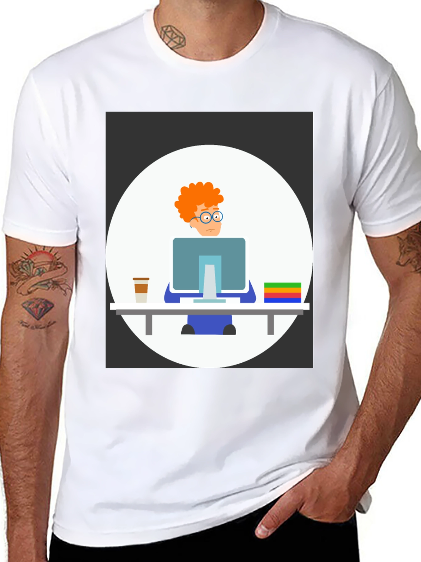 Cartoon Programmer Graphic T-Shirt - Unisex Crew Neck