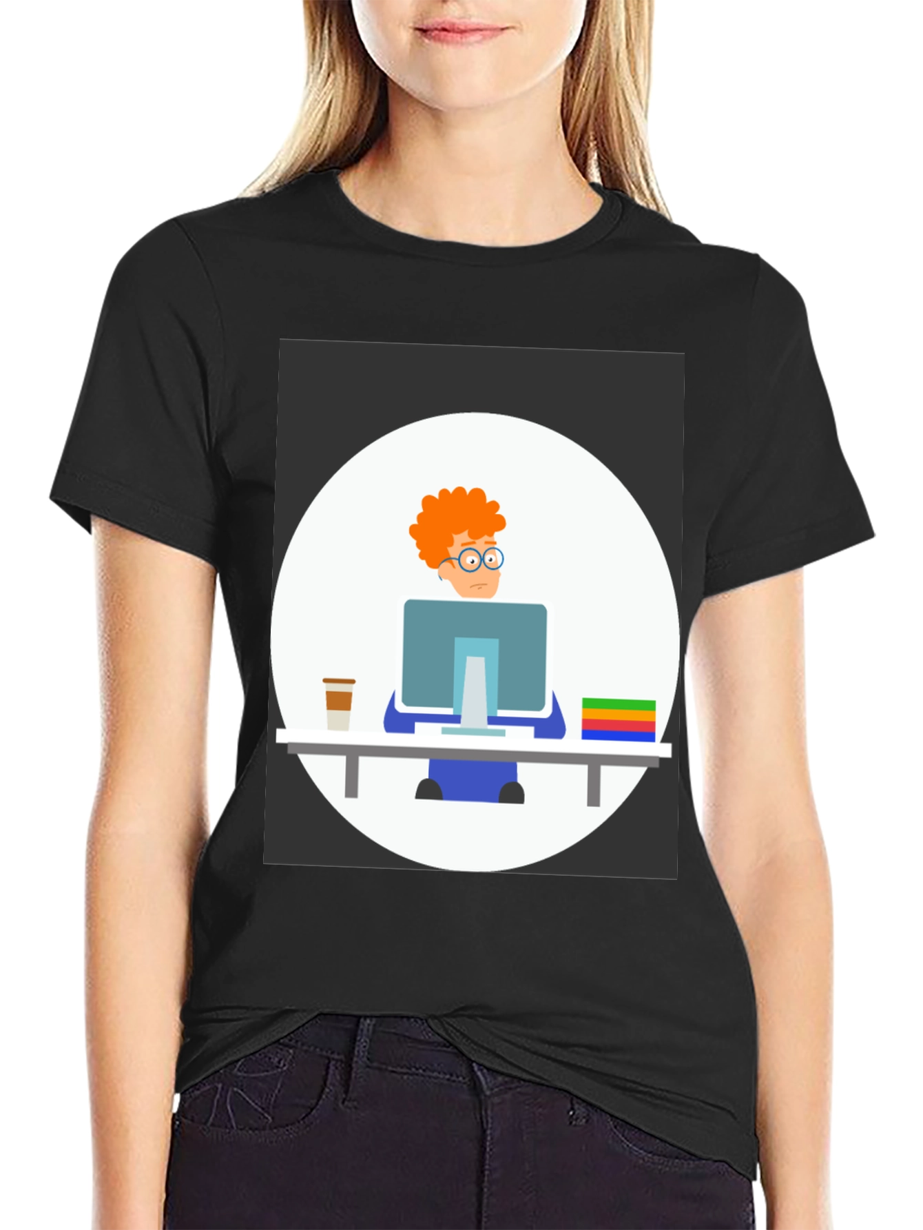 Cartoon Programmer Graphic T-Shirt - Unisex Crew Neck