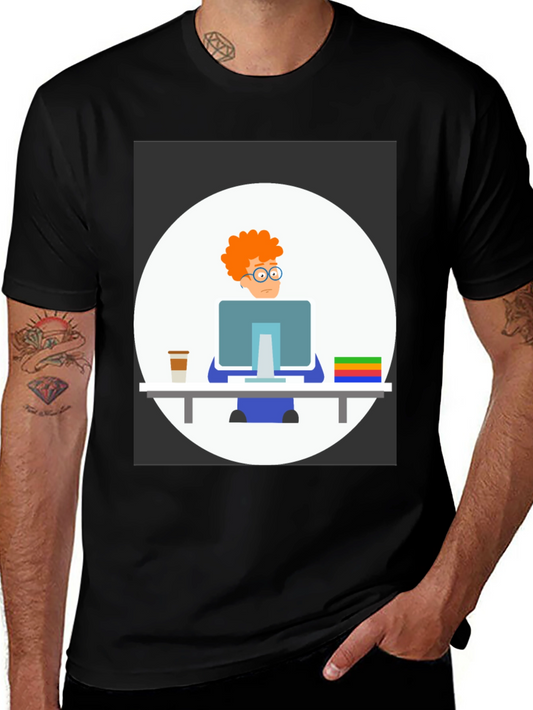 Cartoon Programmer Graphic T-Shirt - Unisex Crew Neck
