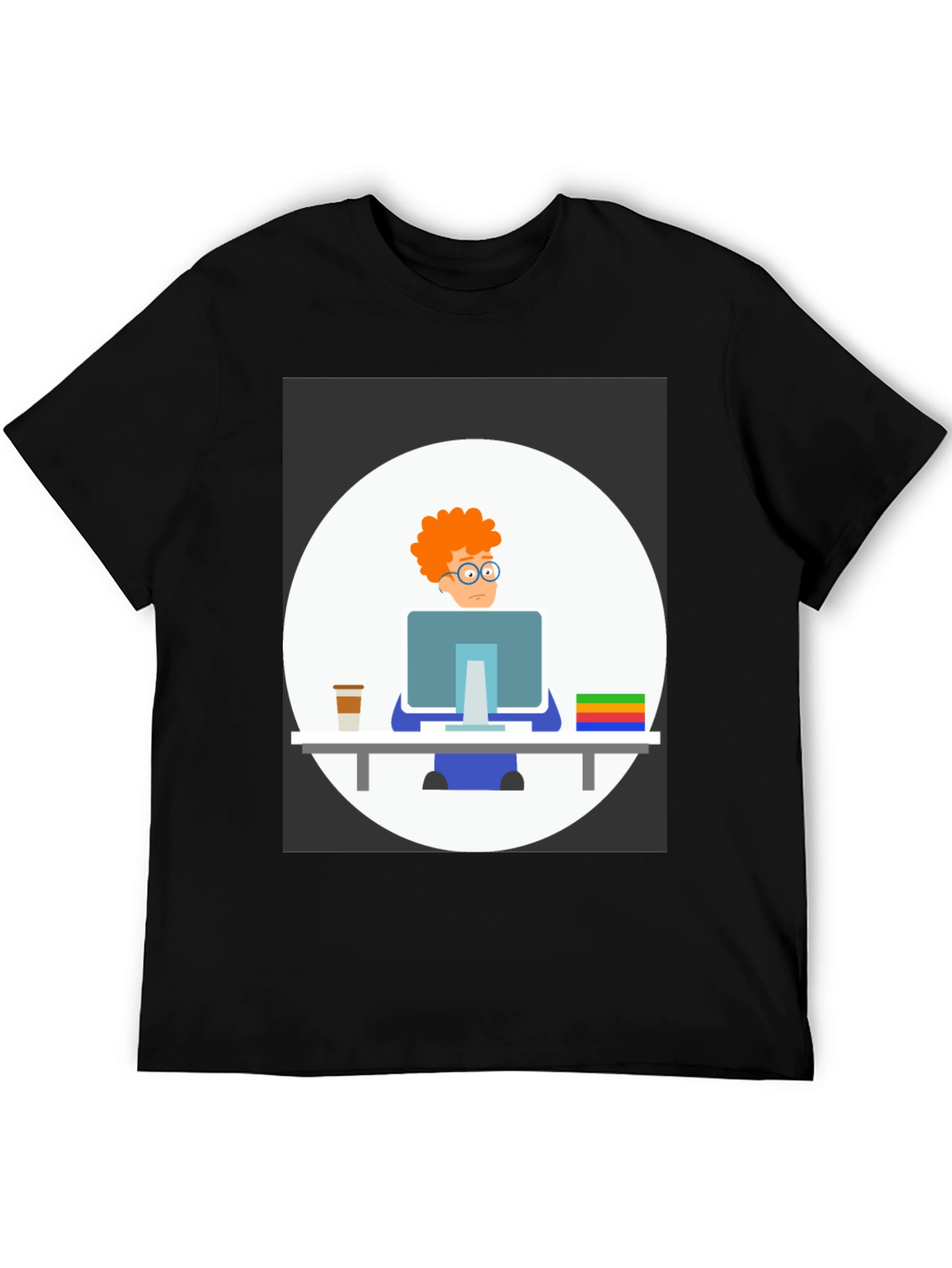 Cartoon Programmer Graphic T-Shirt - Unisex Crew Neck