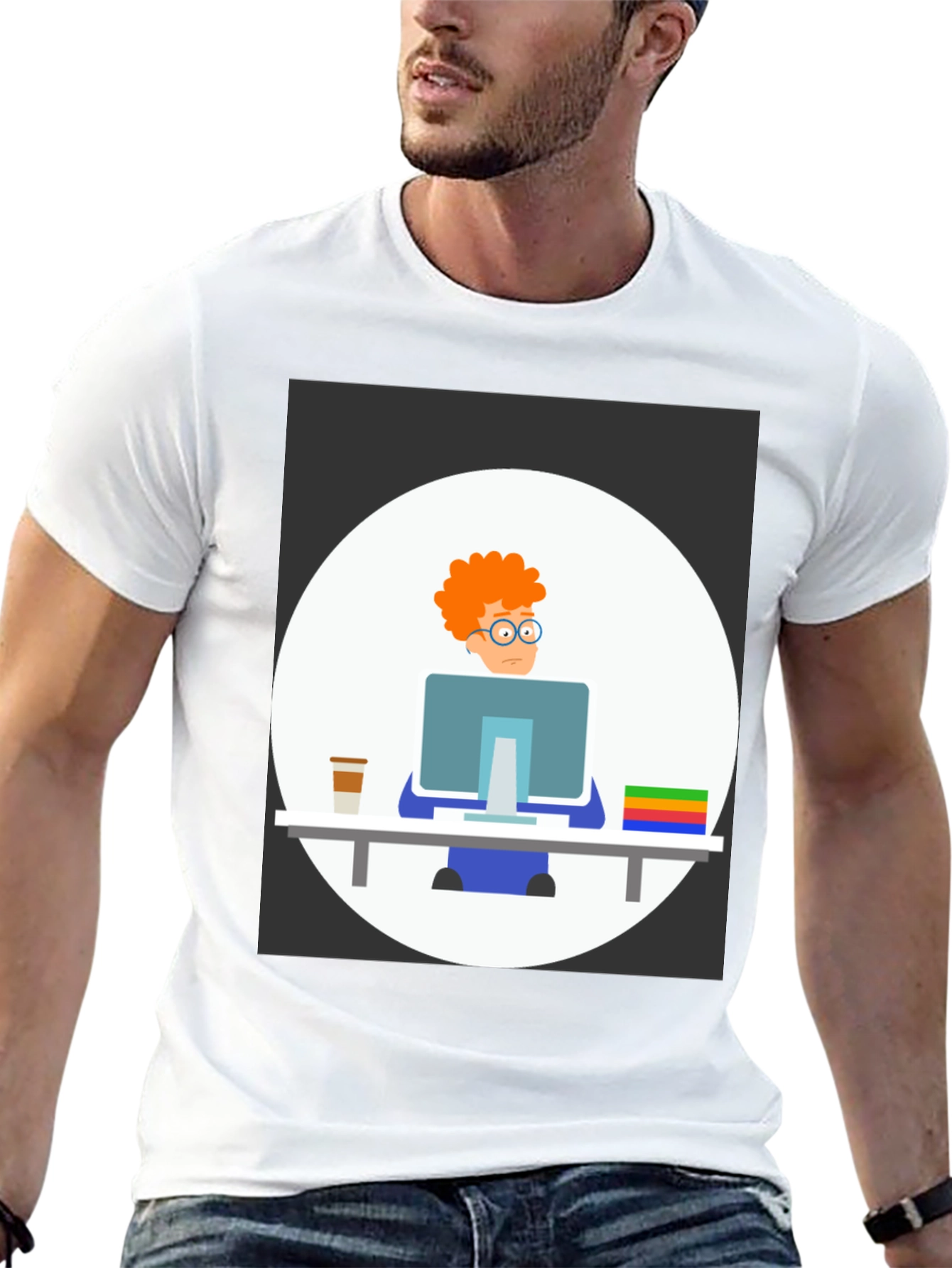 Cartoon Programmer Graphic T-Shirt - Unisex Crew Neck