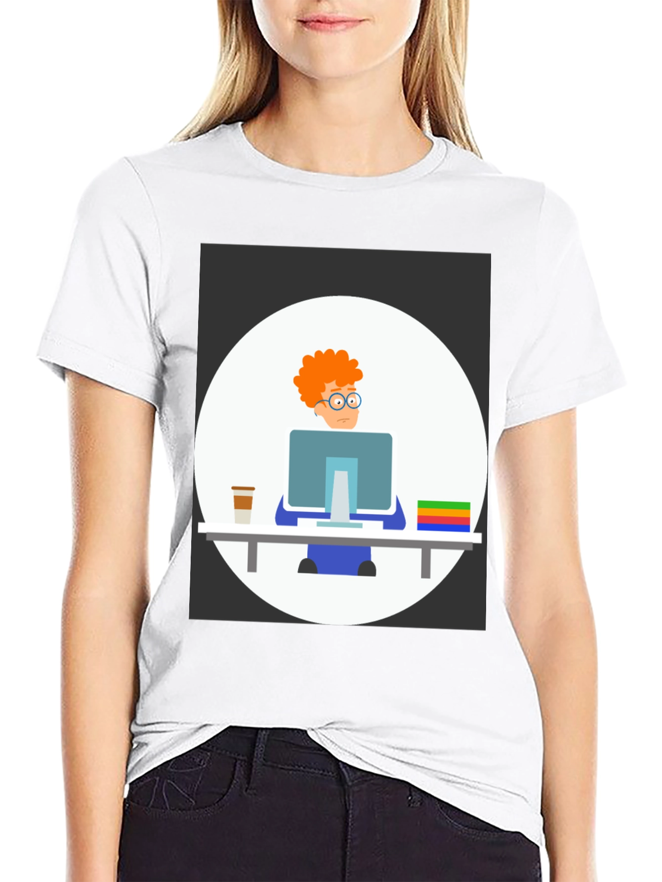 Cartoon Programmer Graphic T-Shirt - Unisex Crew Neck