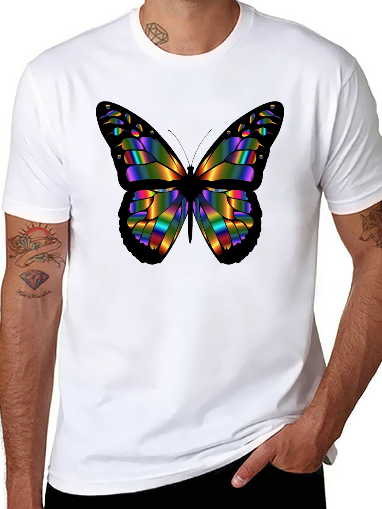 Rainbow Butterfly Graphic Black T-Shirt