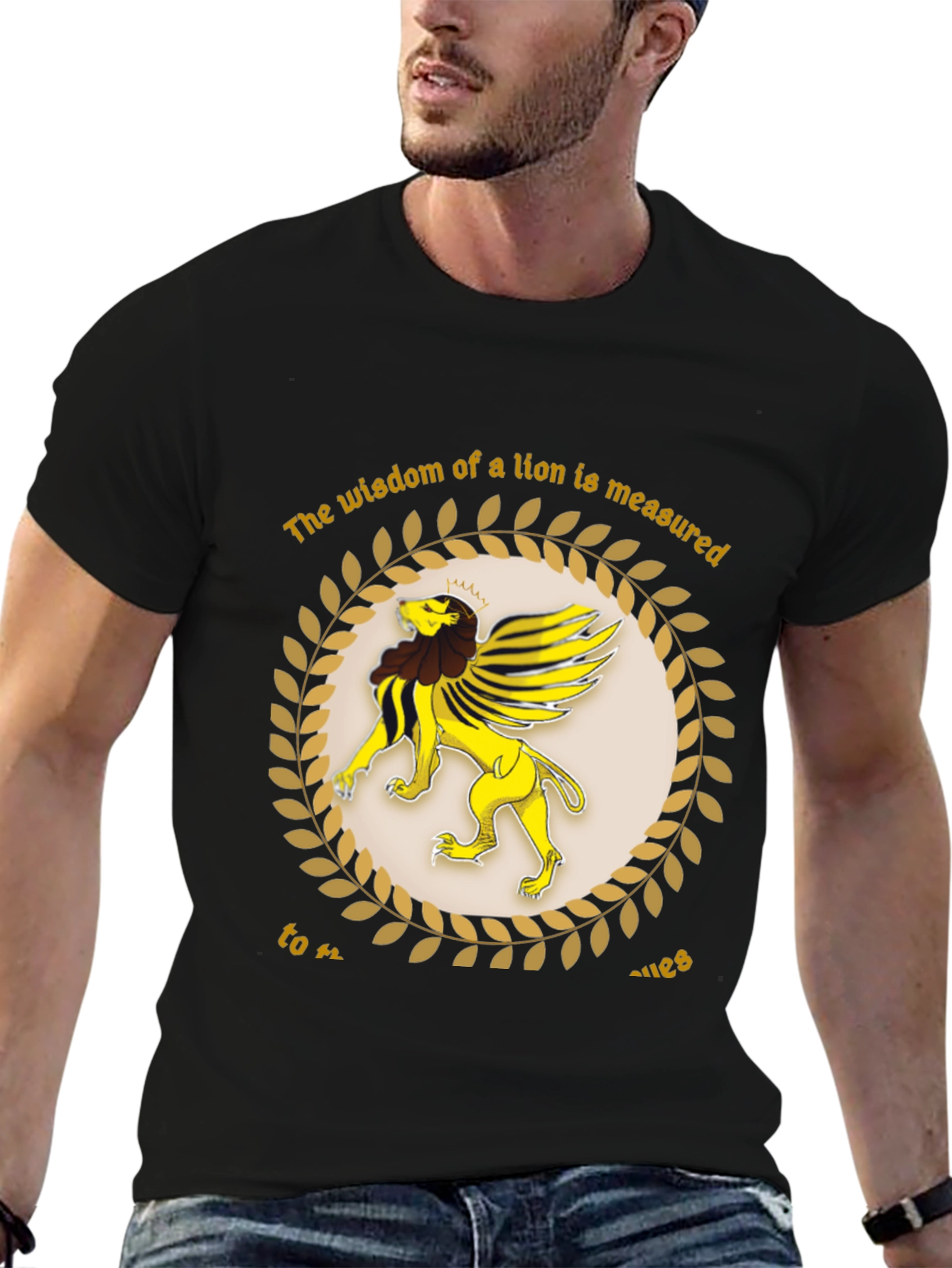 Lion Wisdom Graphic Tee - Black Cotton Shirt