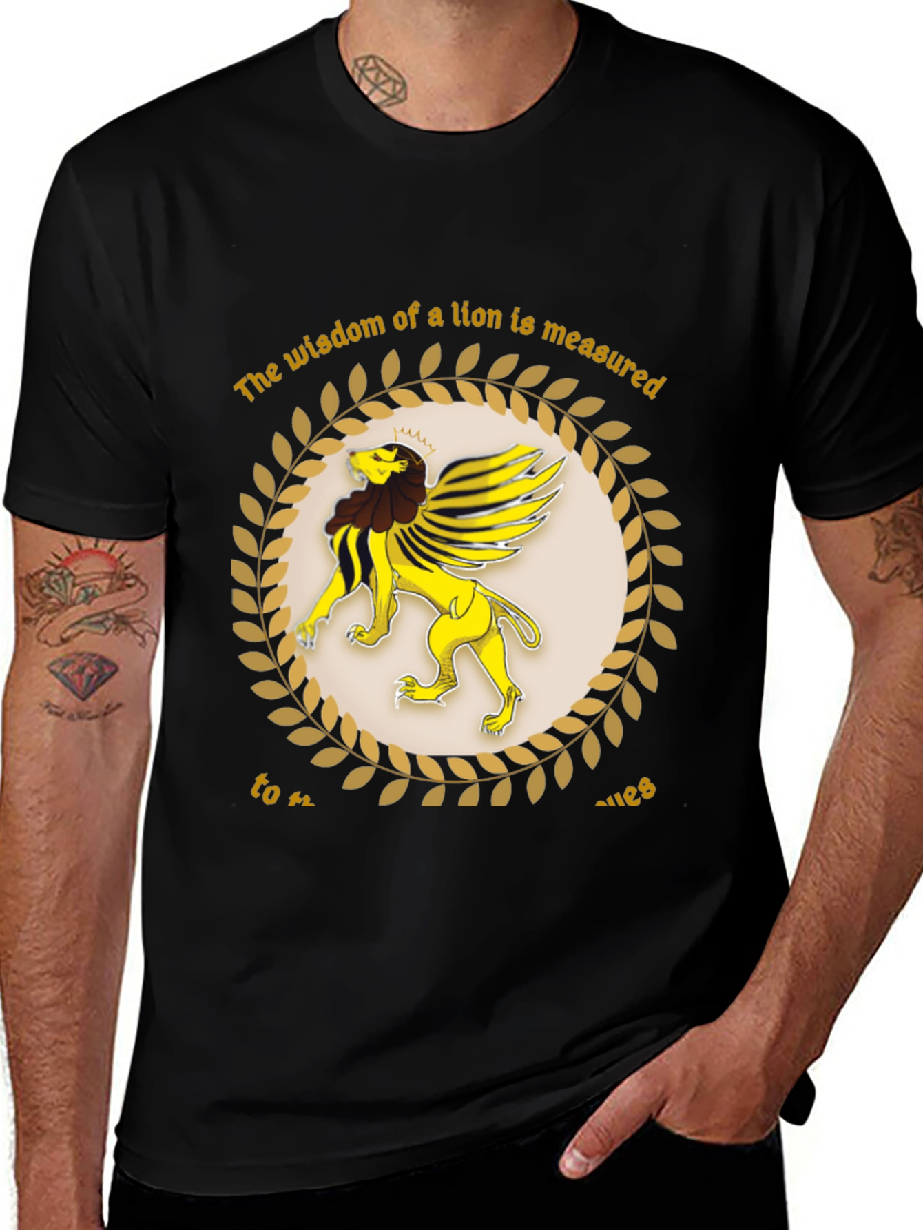 Lion Wisdom Graphic Tee - Black Cotton Shirt