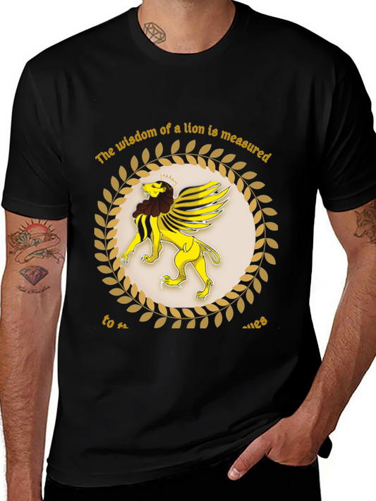 Lion Wisdom Graphic Tee - Black Cotton Shirt