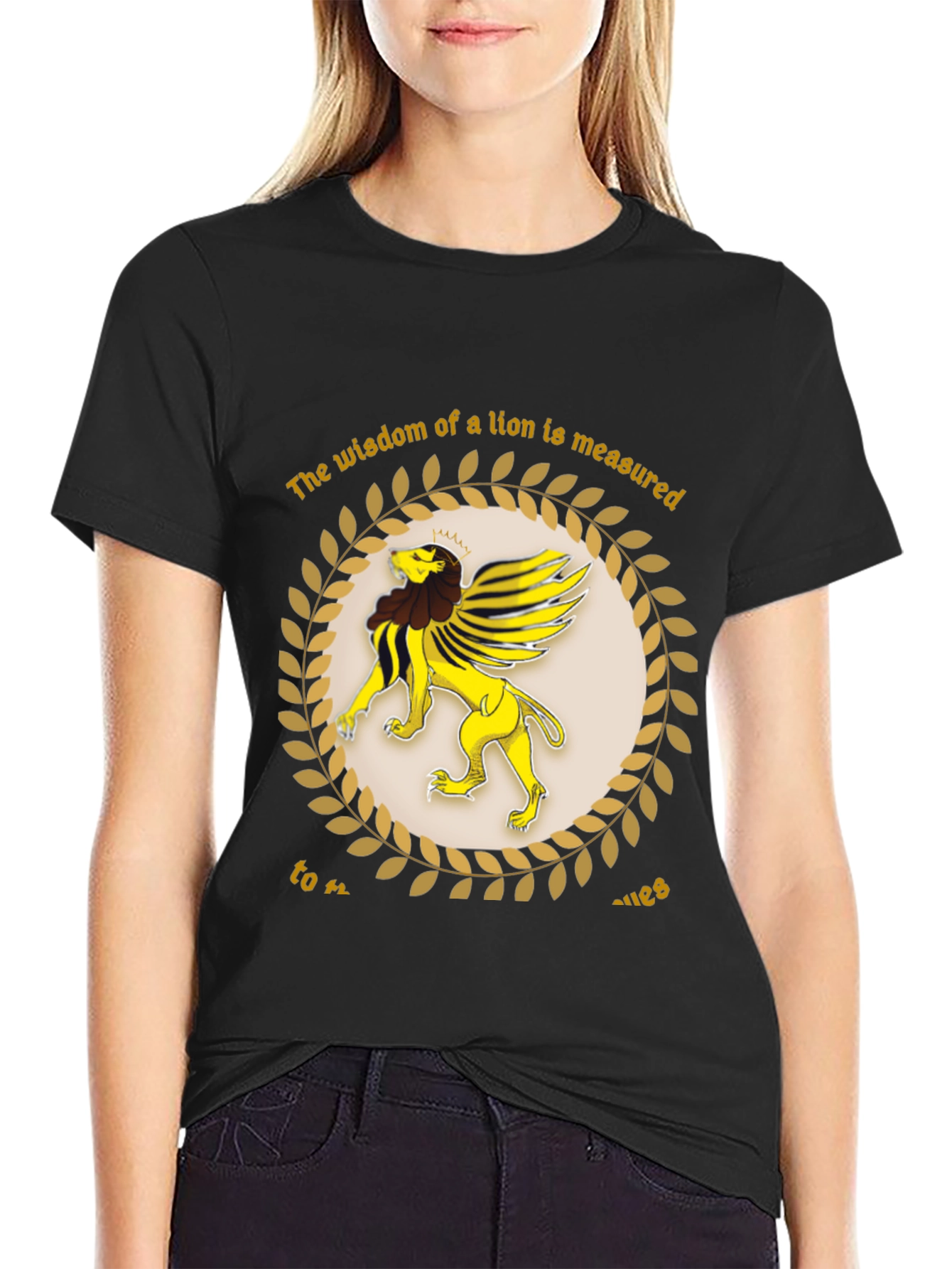 Lion Wisdom Graphic Tee - Black Cotton Shirt