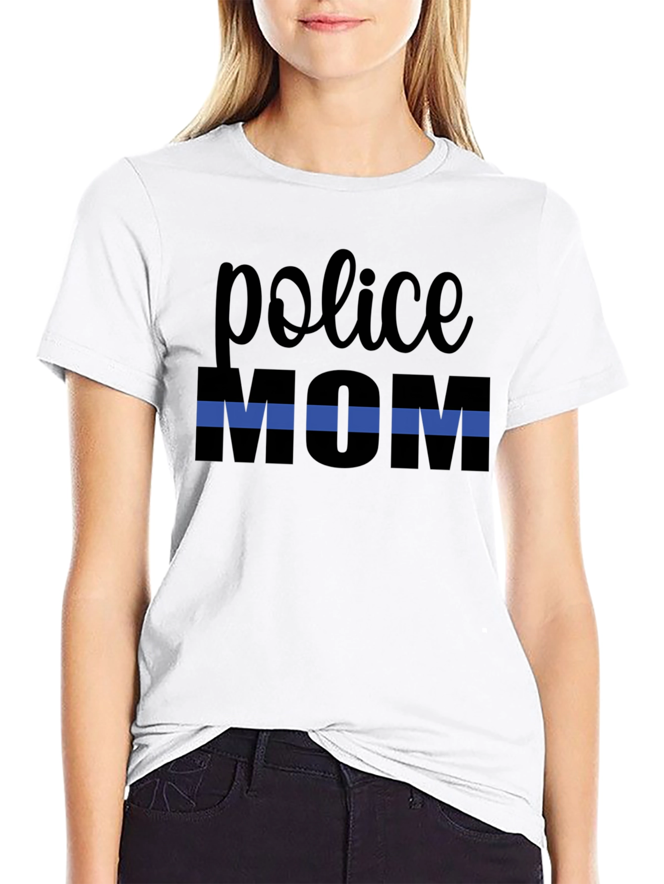 Police Mom Thin Blue Line Graphic T-Shirt